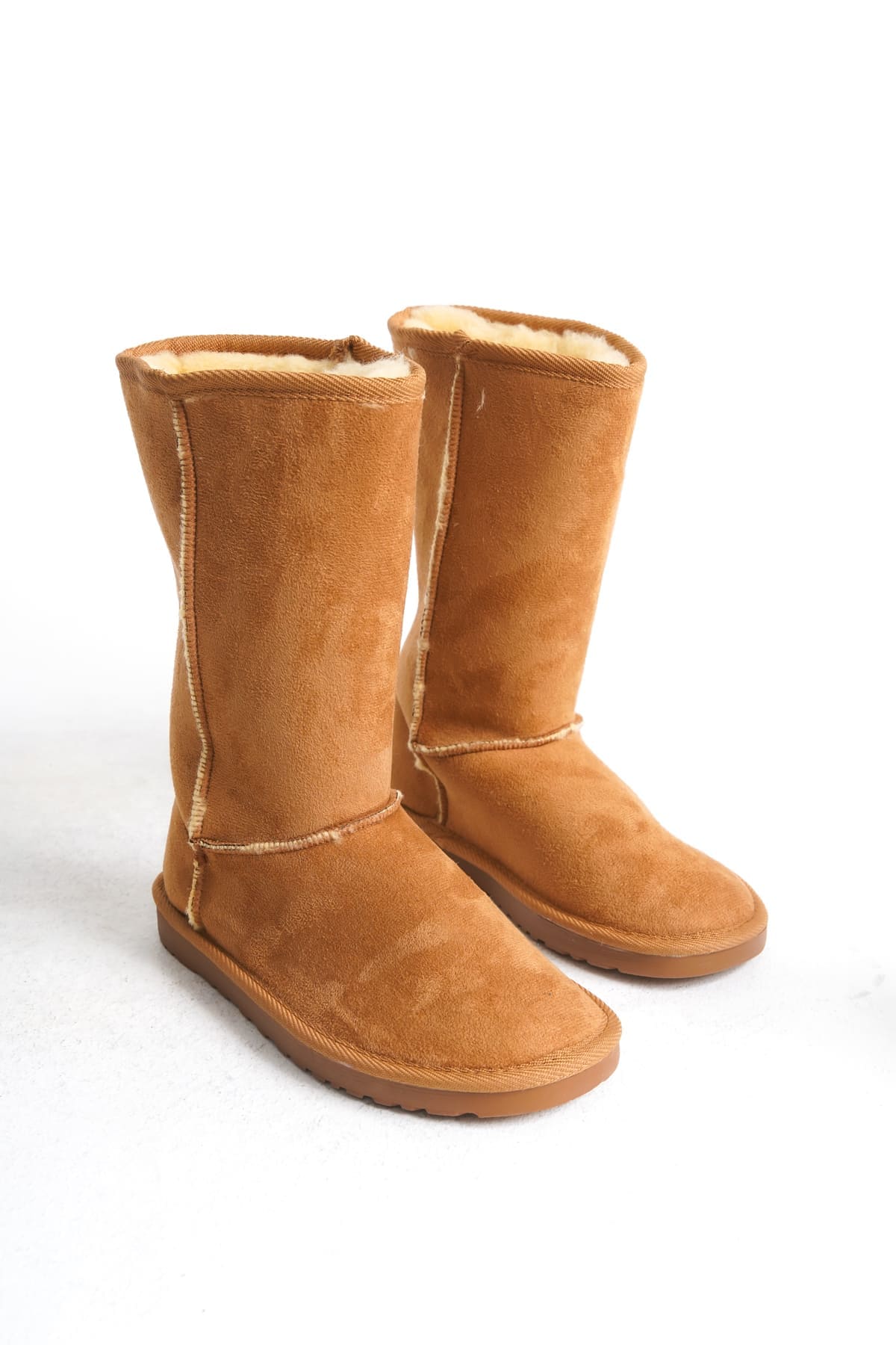 Joy Woman FREYA Bağcıksız İçi Kürklü Süet Kadın Bot Taba 2.5 CM Topuk