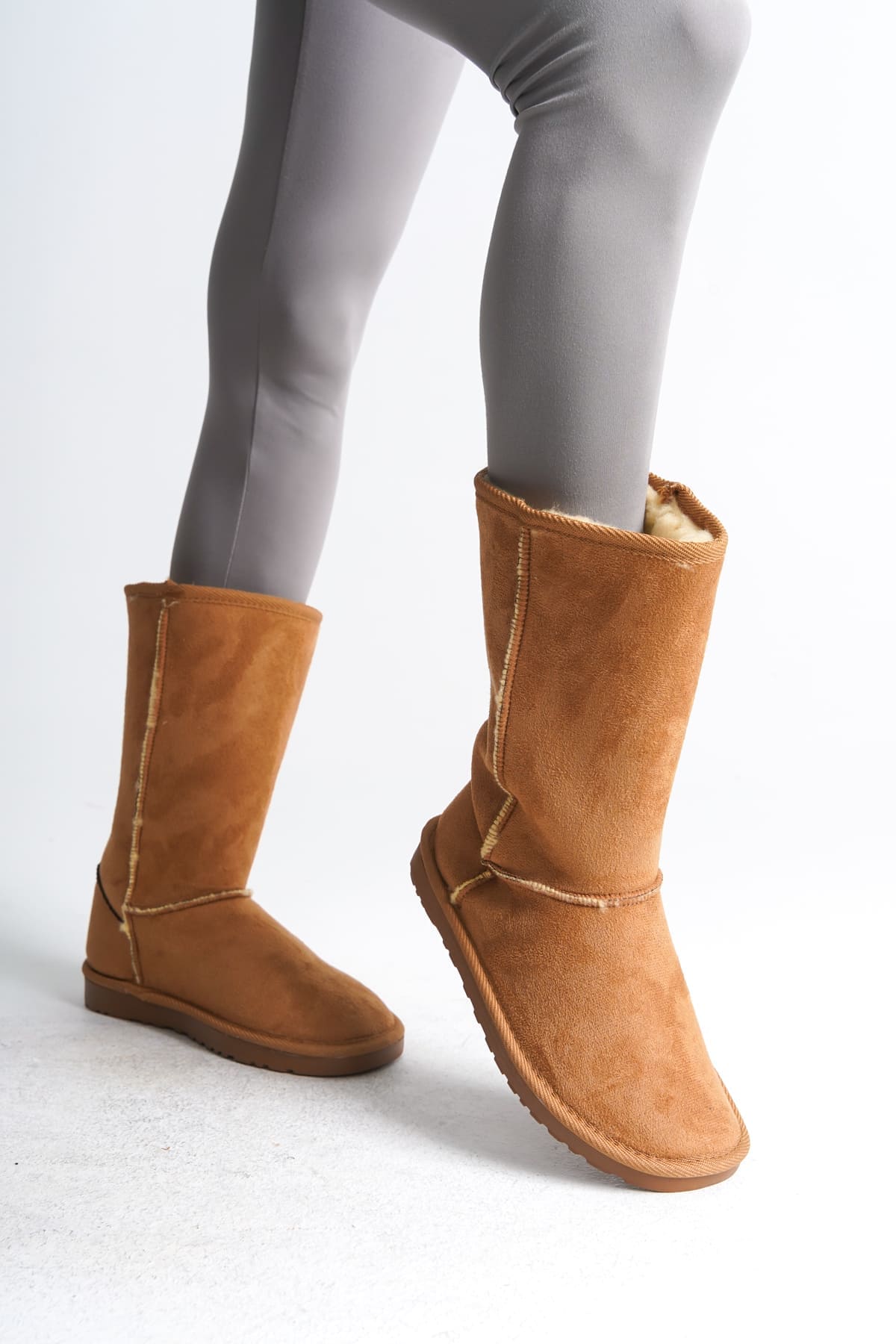 Joy Woman FREYA Bağcıksız İçi Kürklü Süet Kadın Bot Taba 2.5 CM Topuk