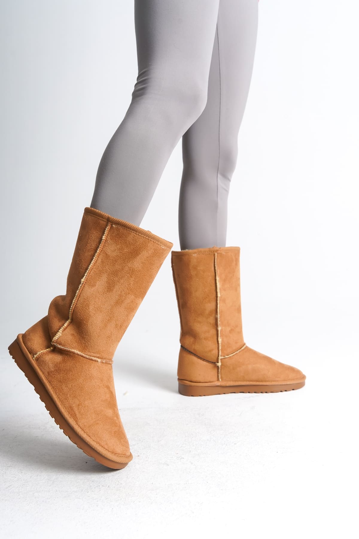 FREYA Bağcıksız Düz Taban İçi Kürklü Süet Kadın Bot  STT - Taba - 37 Resim 3