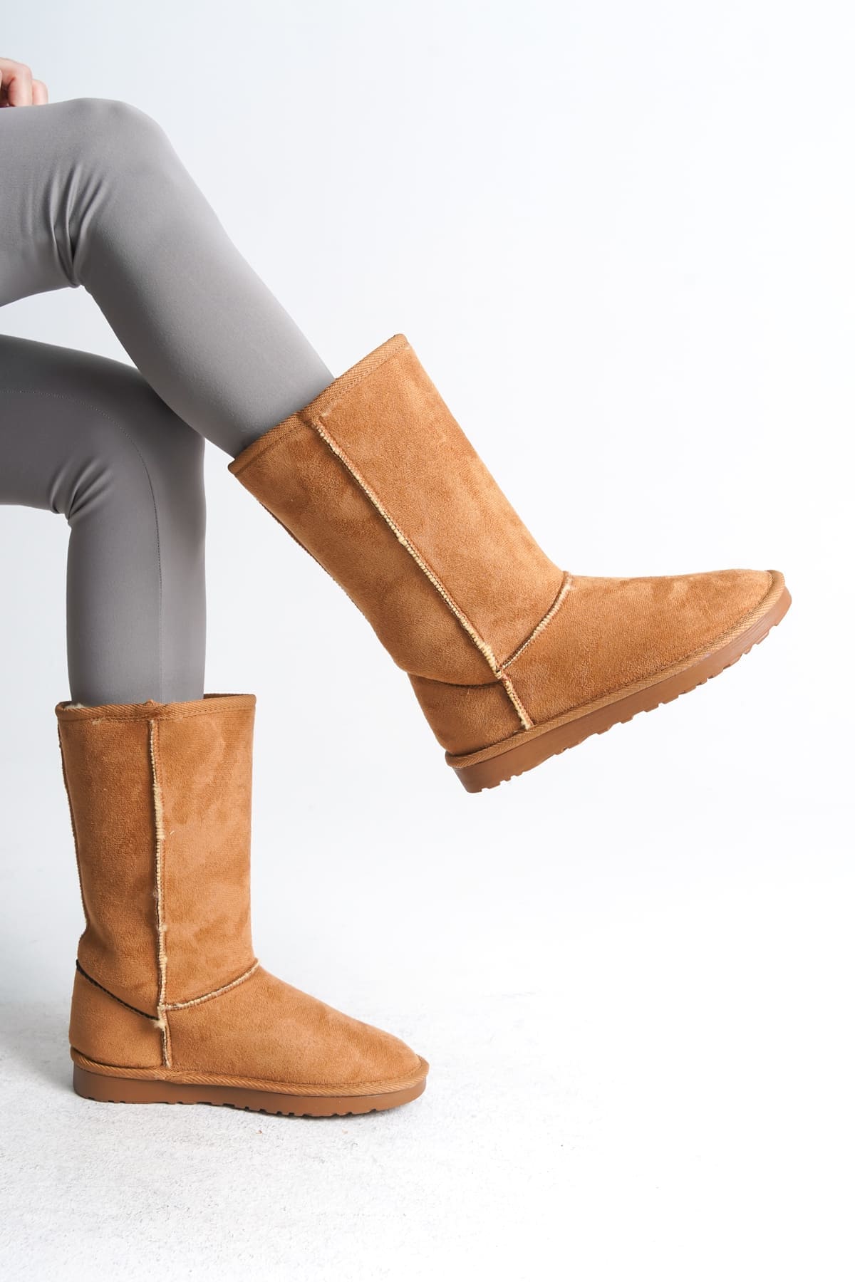 FREYA Bağcıksız Düz Taban İçi Kürklü Süet Kadın Bot  STT - Taba - 37 Resim 4