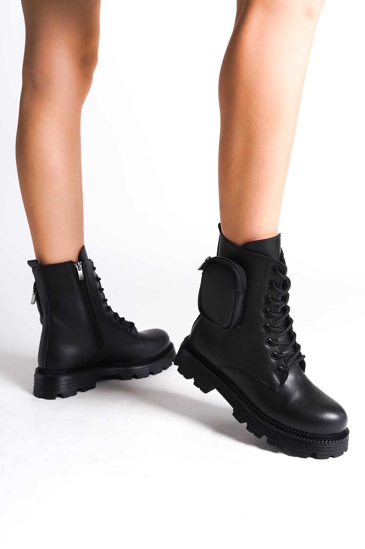 GINA Bağcıklı Fermuarlı Ortopedik Taban Çantalı Kadın Bot CST - Siyah - 39 Resim 2