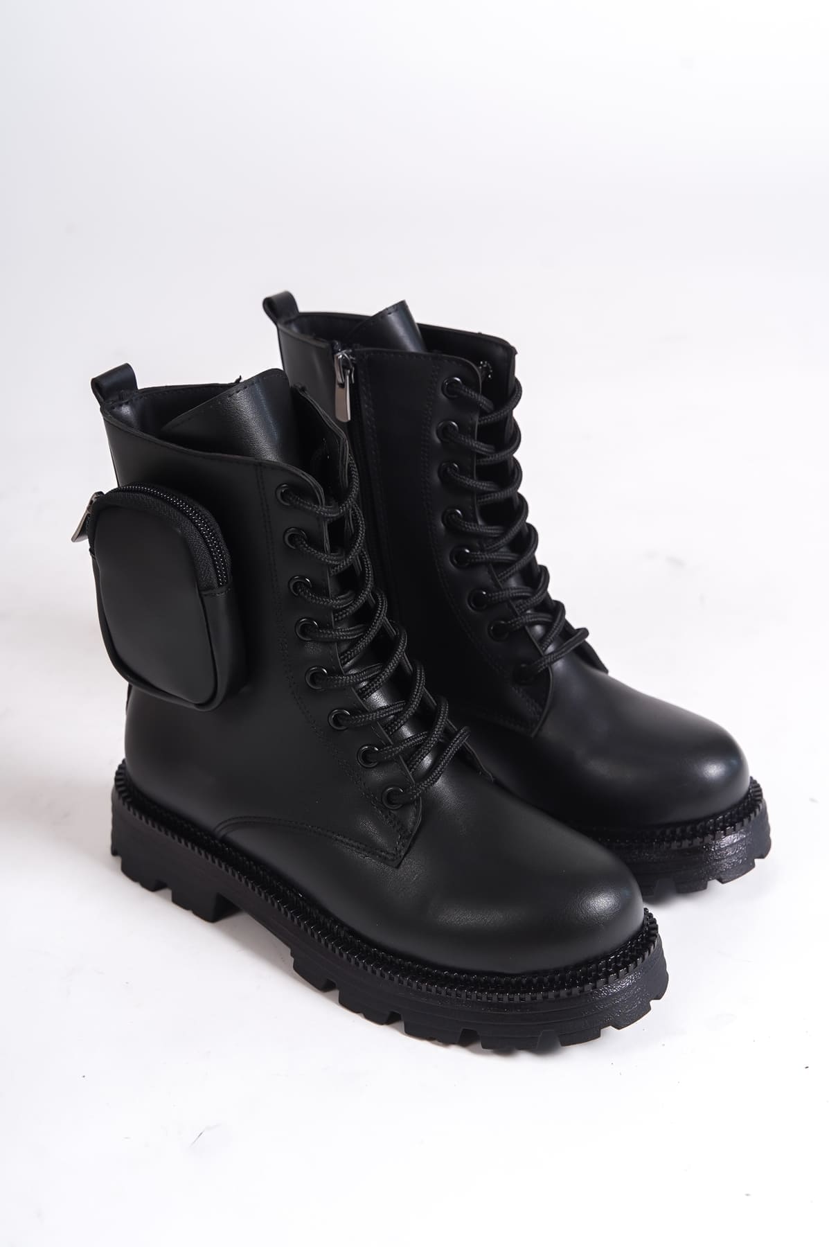 GINA Bağcıklı Fermuarlı Ortopedik Taban Çantalı Kadın Bot CST - Siyah - 39 Resim 4