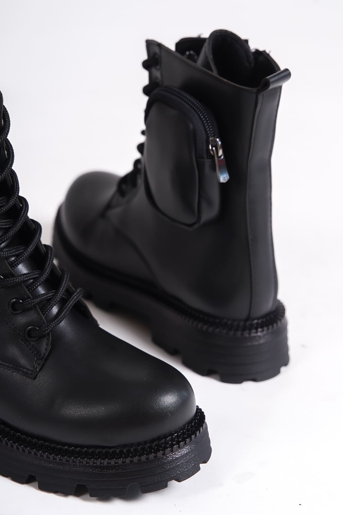 GINA Bağcıklı Fermuarlı Ortopedik Taban Çantalı Kadın Bot CST - Siyah - 39 Resim 5