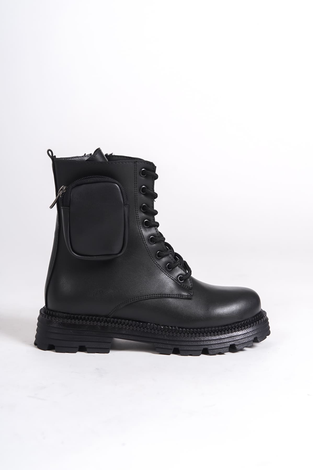 GINA Bağcıklı Fermuarlı Ortopedik Taban Çantalı Kadın Bot Siyah