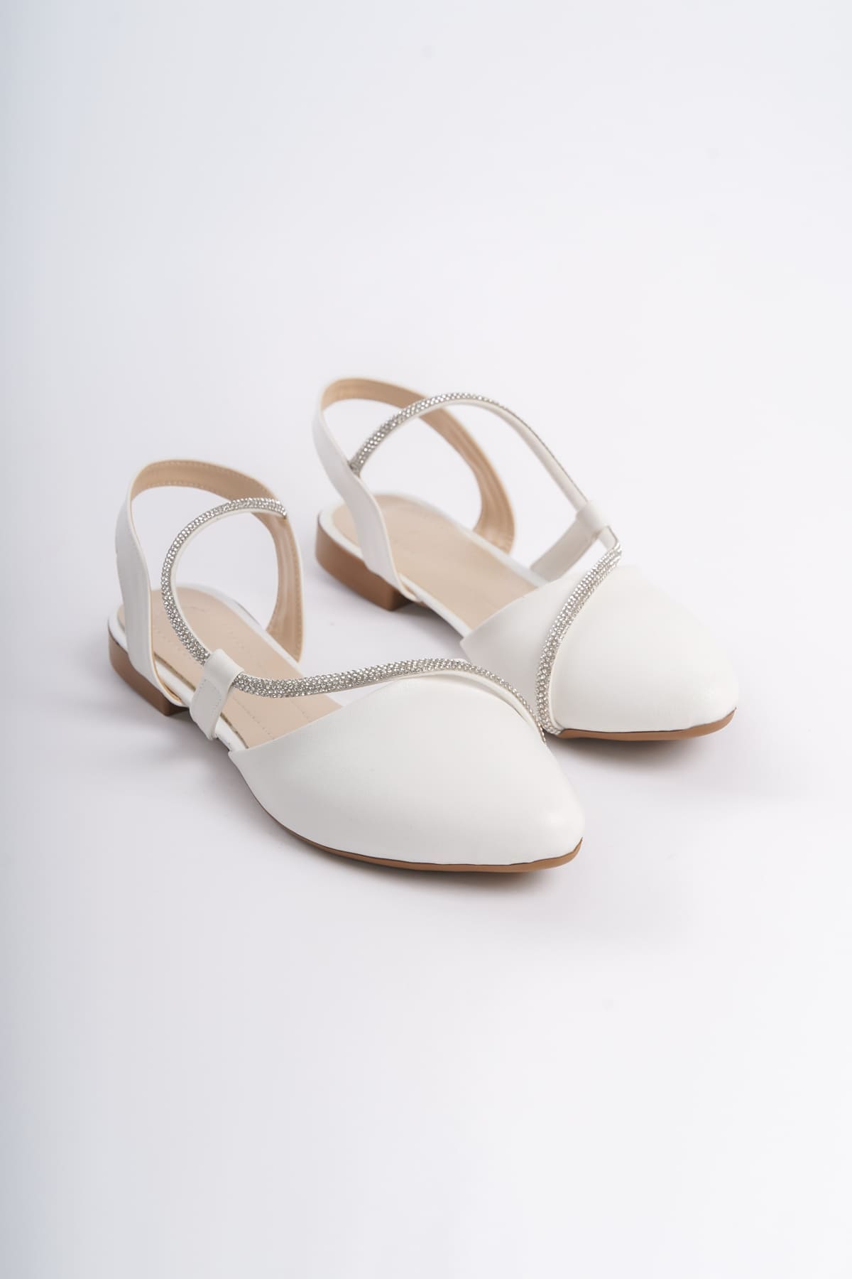 HANNAH Lastikli Ortopedik Rahat Taban Taş Detaylı Kadın Babet Ayakkabı  CKT - Beyaz - 37 Resim 4