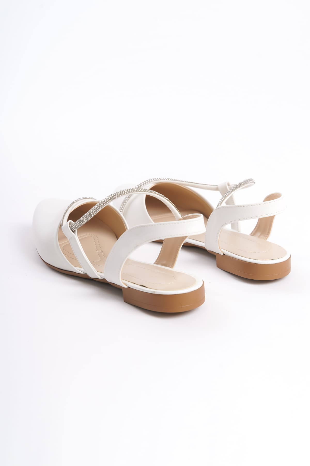 HANNAH Lastikli Ortopedik Rahat Taban Taş Detaylı Kadın Babet Ayakkabı  CKT - Beyaz - 37 Resim 5