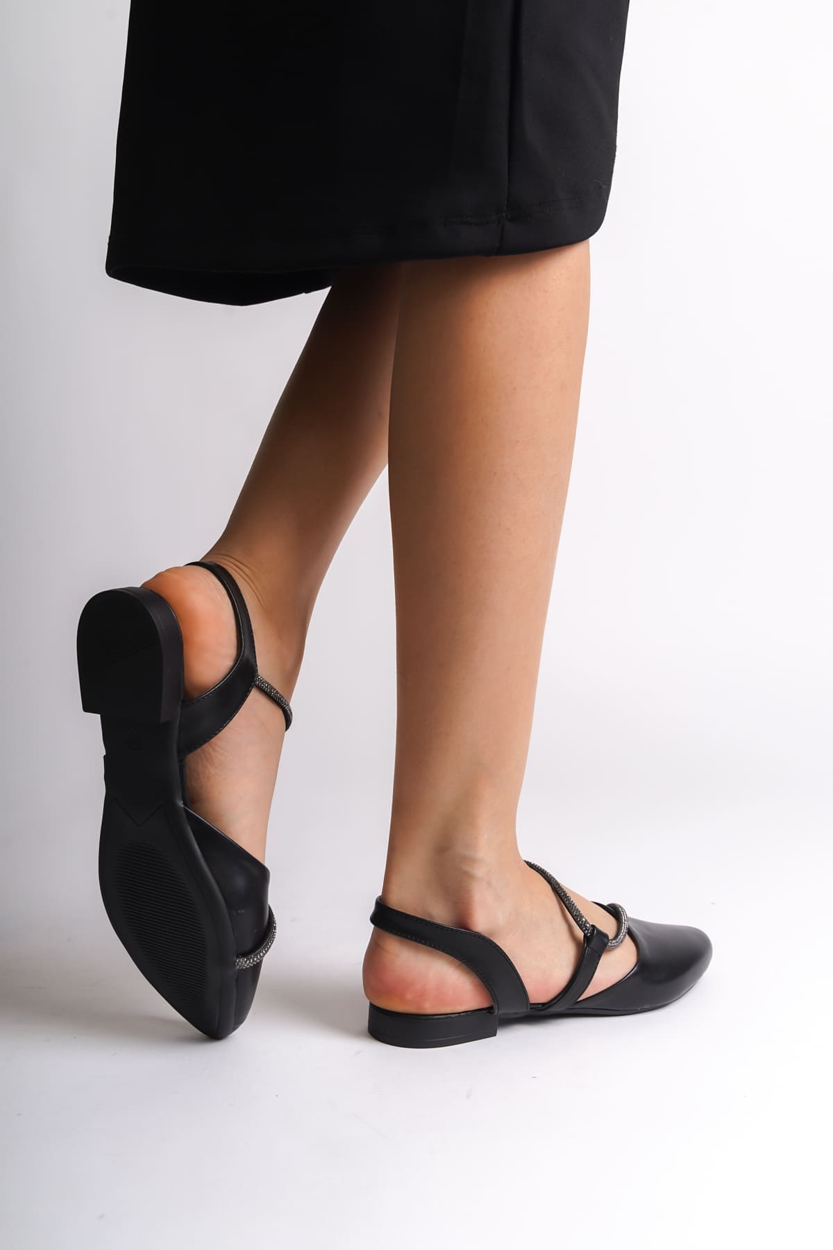 HANNAH Lastikli Ortopedik Rahat Taban Taş Detaylı Kadın Babet Ayakkabı CST - Siyah - 37 Resim 3