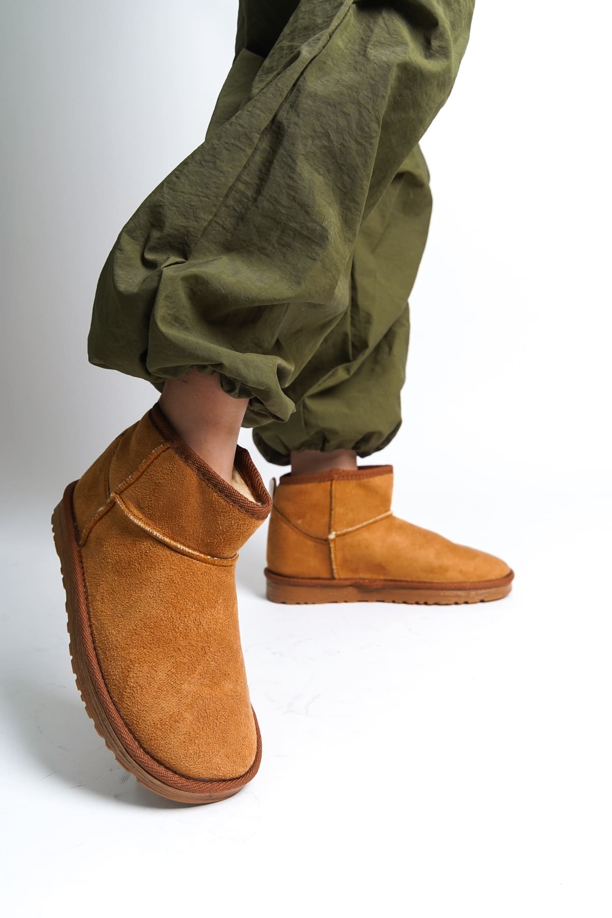 JOLIE Bağcıksız Taba Süet İçi Kürklü Kısa Kadın Bot