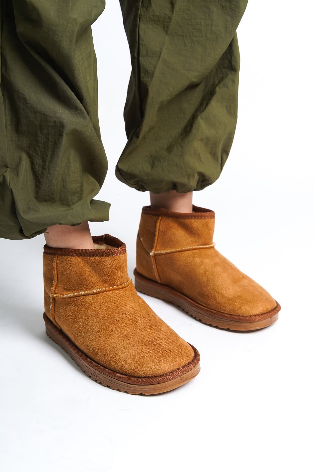 JOLIE Bağcıksız Taba Süet İçi Kürklü Kısa Kadın Bot