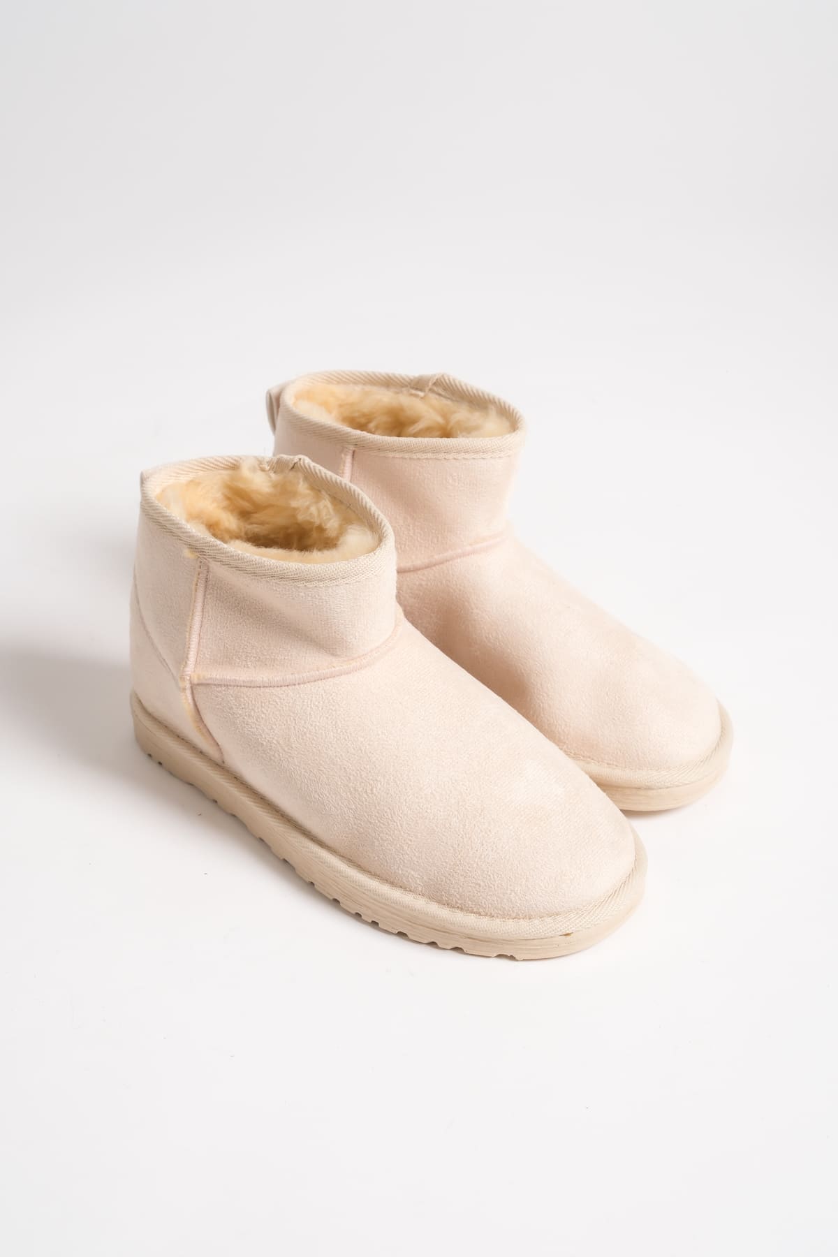 JOLIE Bağcıksız Düz Taban İçi Kürklü Kısa Süet Kadın Bot SKT - Krem - 39 Resim 4