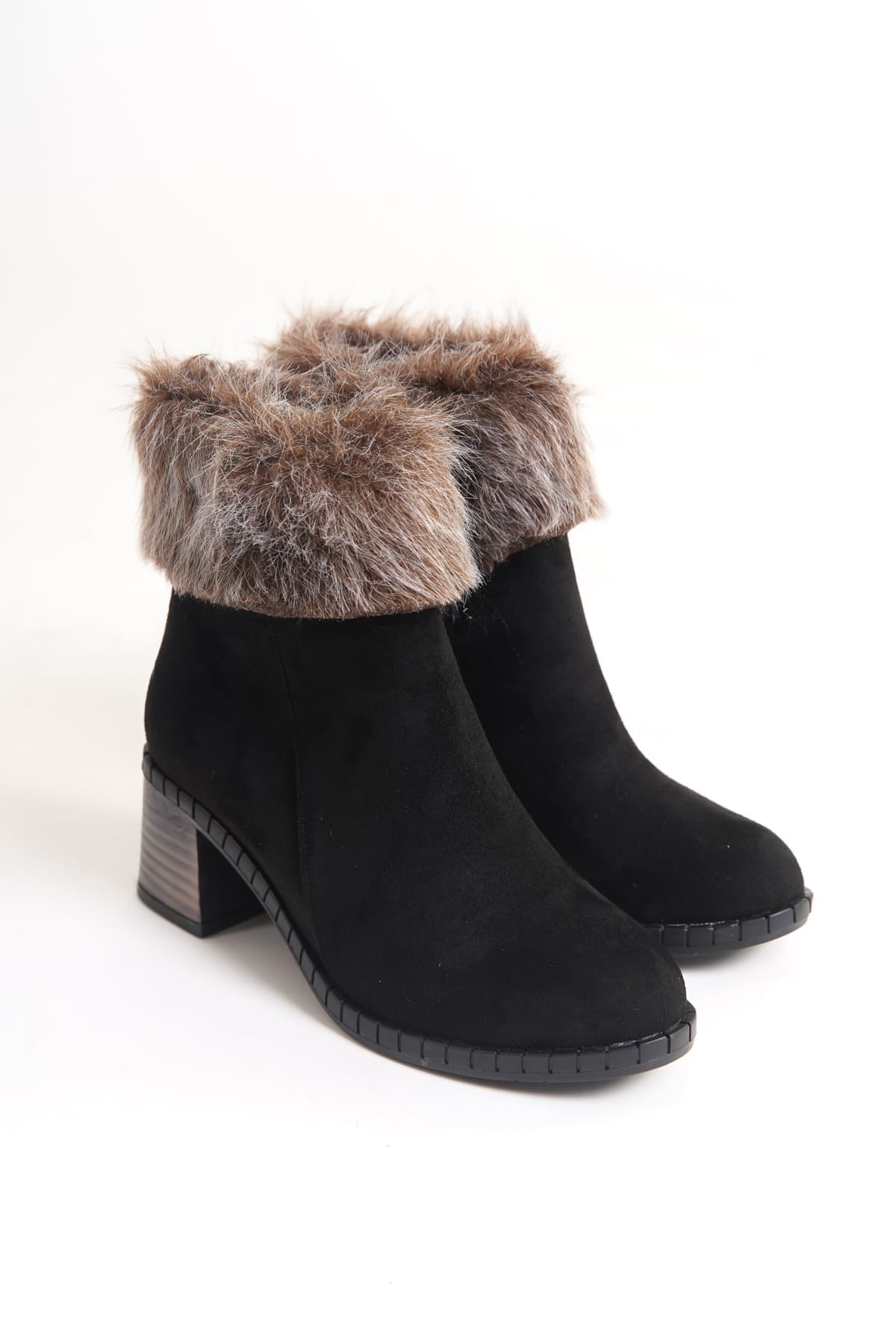 JULIA Siyah Süet Fermuarlı Ortopedik Taban Kadın Bot