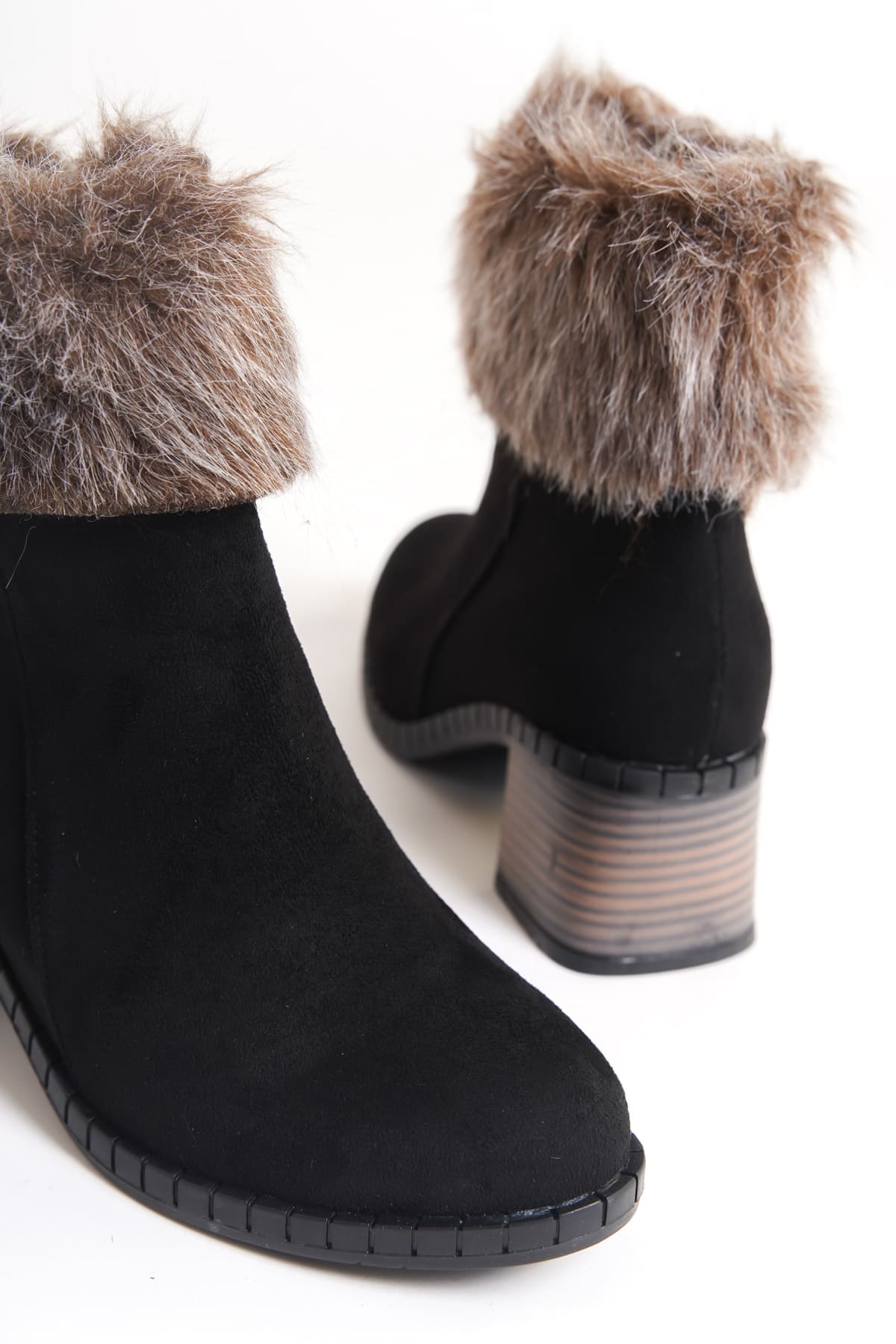 JULIA Siyah Süet Fermuarlı Ortopedik Taban Kadın Bot