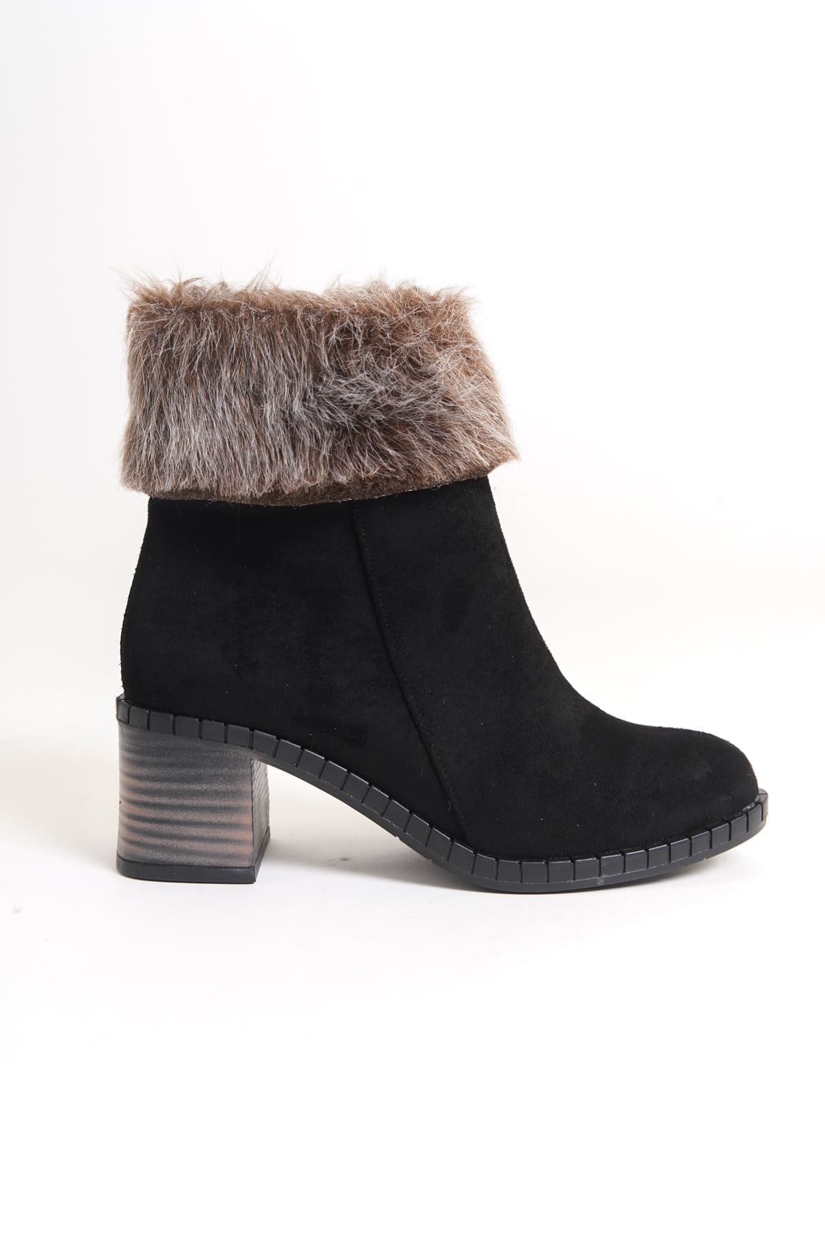 JULIA Siyah Süet Fermuarlı Ortopedik Taban Kadın Bot