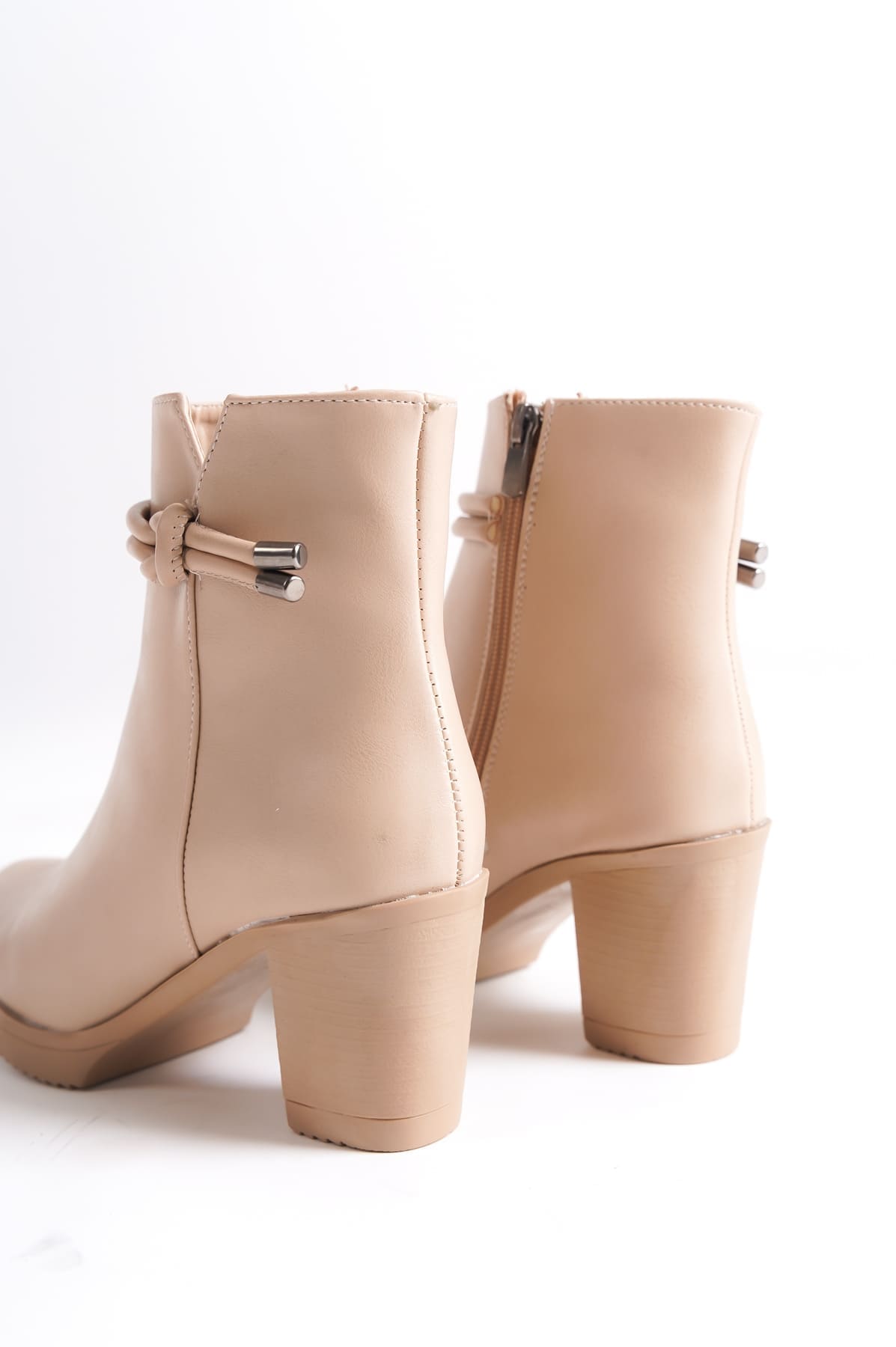 JULY Fermuarlı Ortopedik Taban Topuklu Kadın Bot CTT - Ten - 40 Resim 5