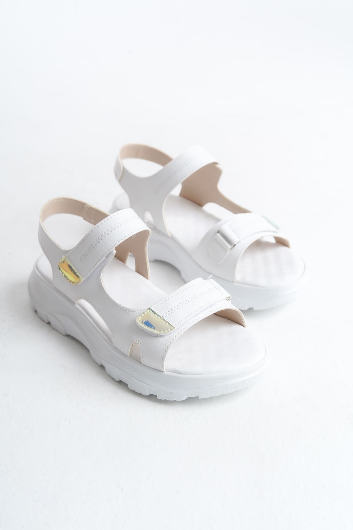 LAMIA Cırt Cırtlı Ortopedik Taban Kadın Sandalet CBT - Beyaz - 40 Resim 4