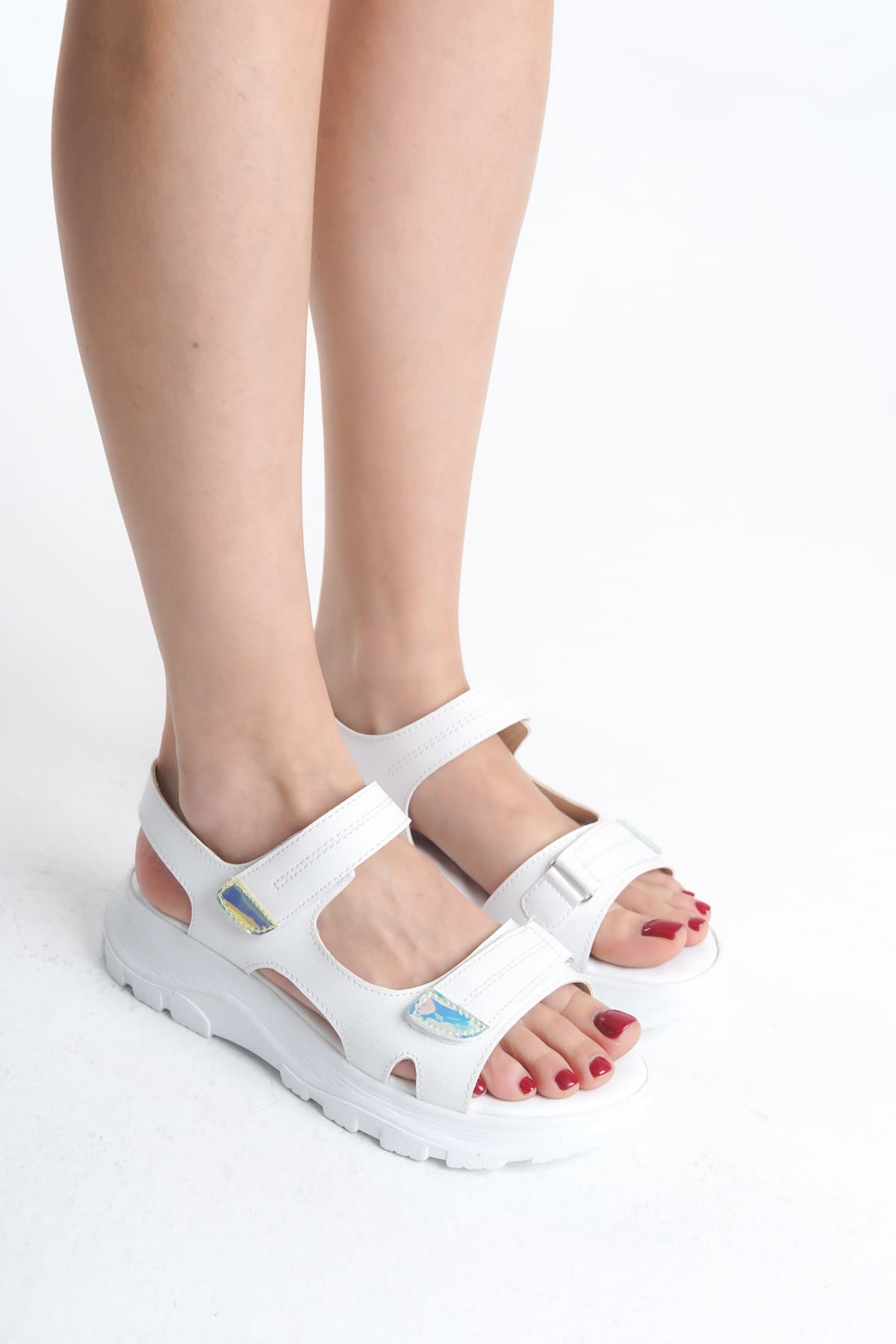 LAMIA Cırt Cırtlı Ortopedik Taban Kadın Sandalet CBT - Beyaz - 40