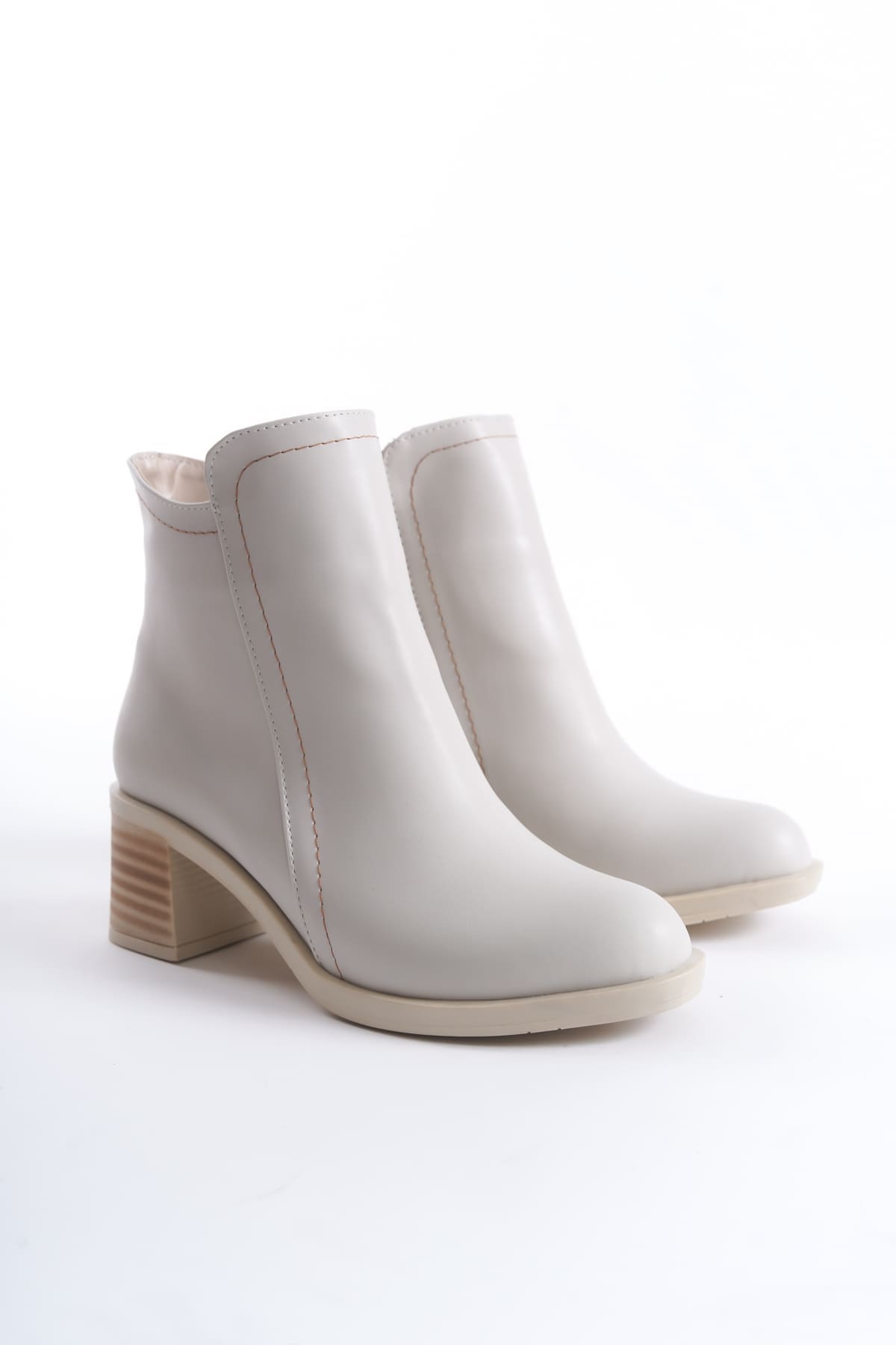 LARISSA Fermuarlı Ortopedik Taban Topuklu Kadın Bot  CKT - Krem - 38 Resim 4