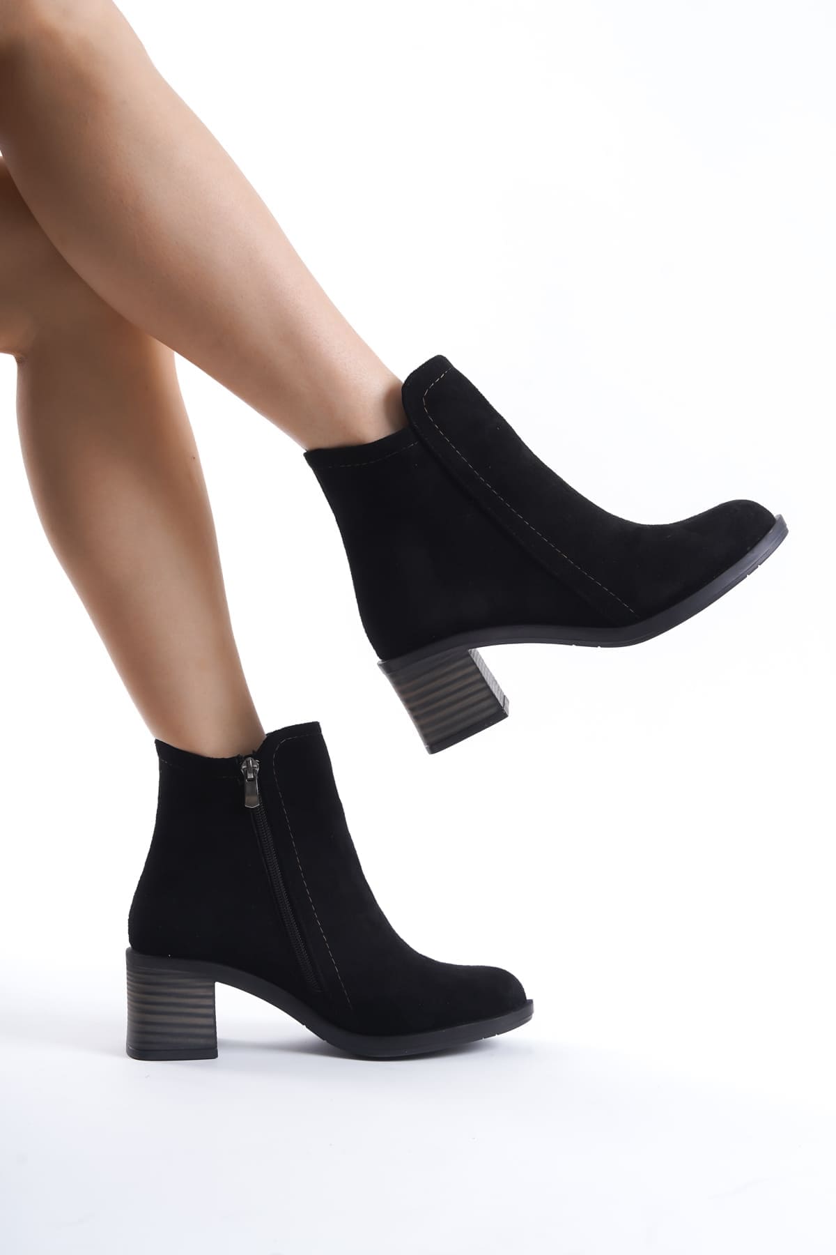 LARISSA Fermuarlı Ortopedik Taban Topuklu Süet Kadın Bot  SST - Siyah - 39 Resim 3