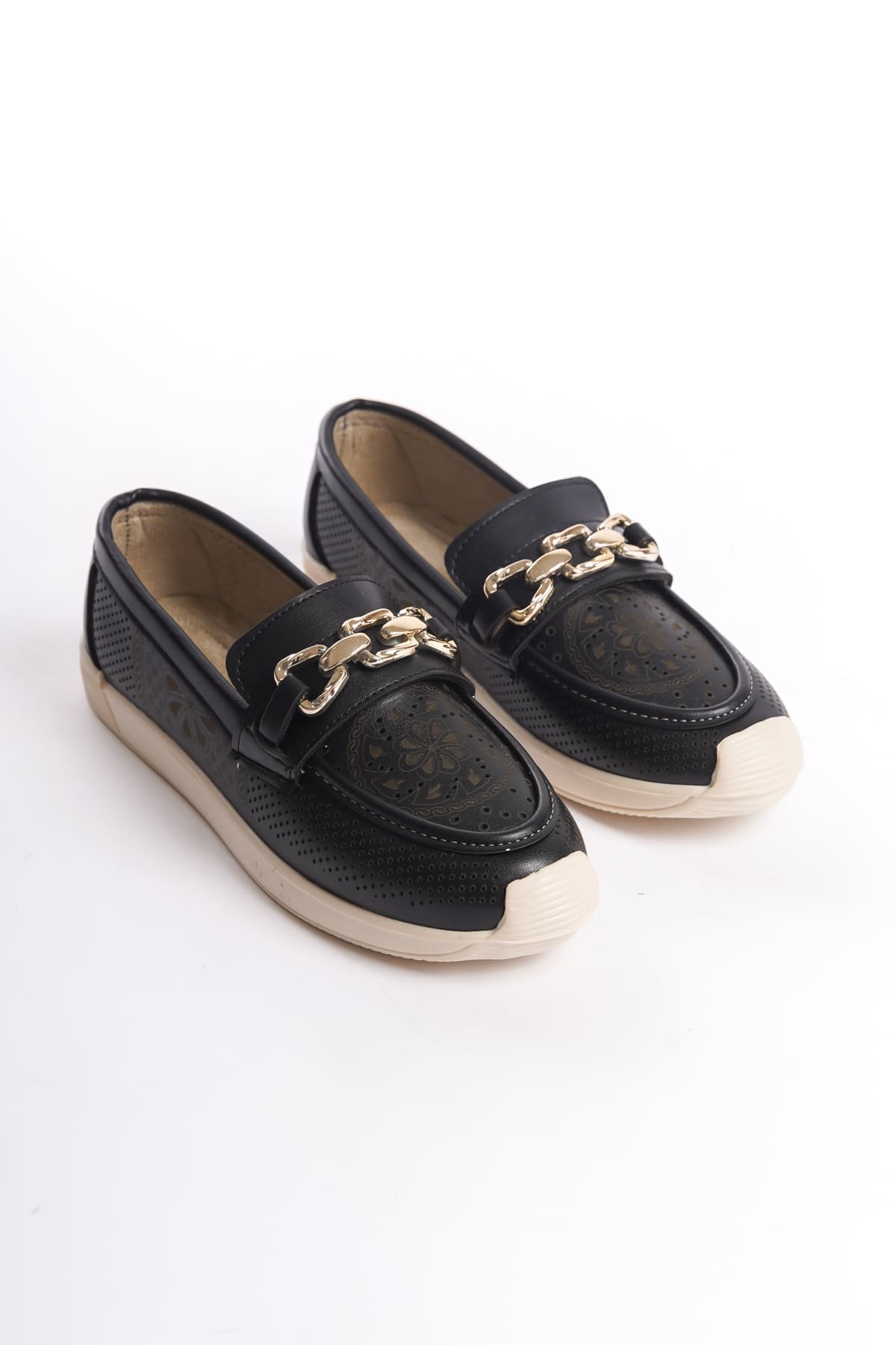 LAYLA Bağcıksız Ortopedik Rahat Taban Çiçek Desenli Kadın Babet Ayakkabı CKT - Siyah - 38 Resim 4