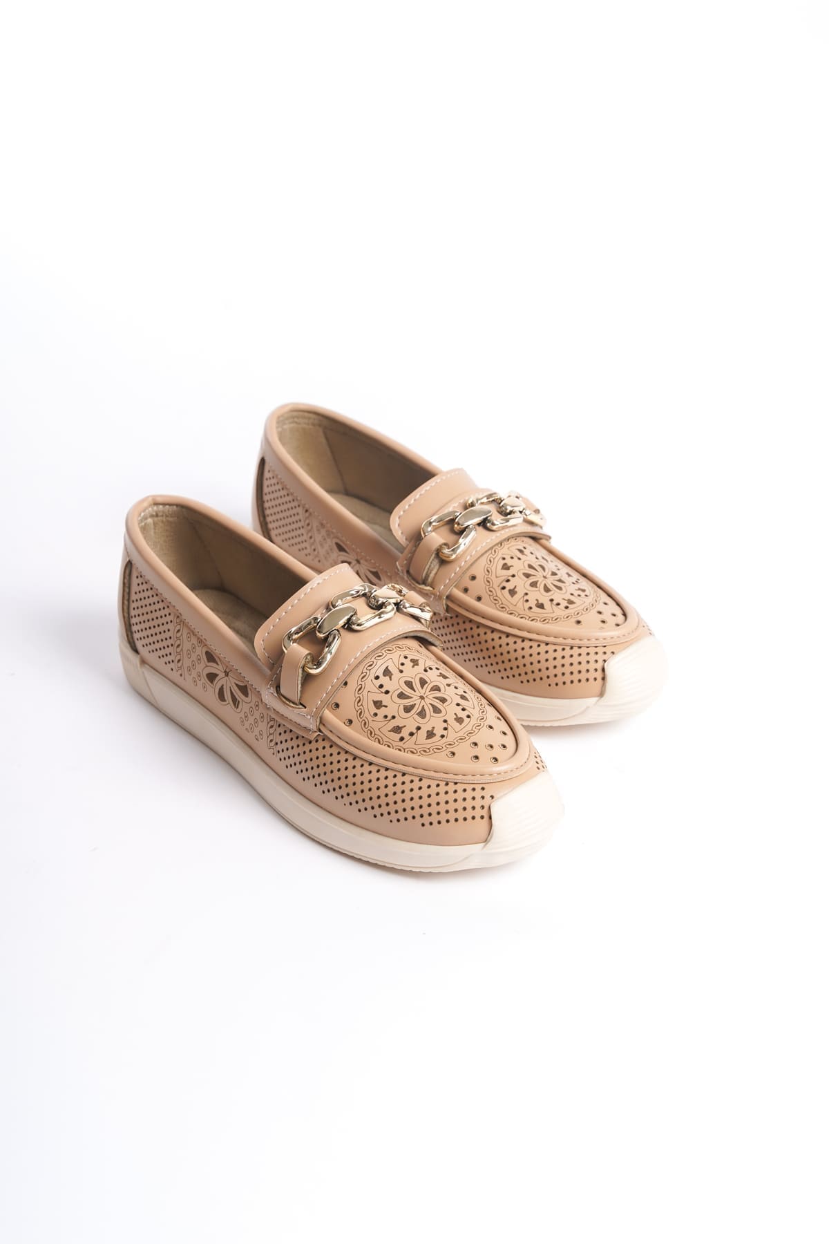 LAYLA Bağcıksız Ortopedik Rahat Taban Çiçek Desenli Kadın Babet Ayakkabı CKT - Ten - 40 Resim 4