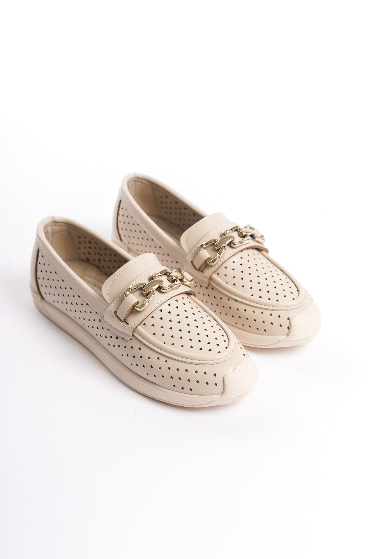 LAYLA Bağcıksız Ortopedik Rahat Taban Kalp Desenli Kadın Babet Ayakkabı CKT - Krem - 37 Resim 4