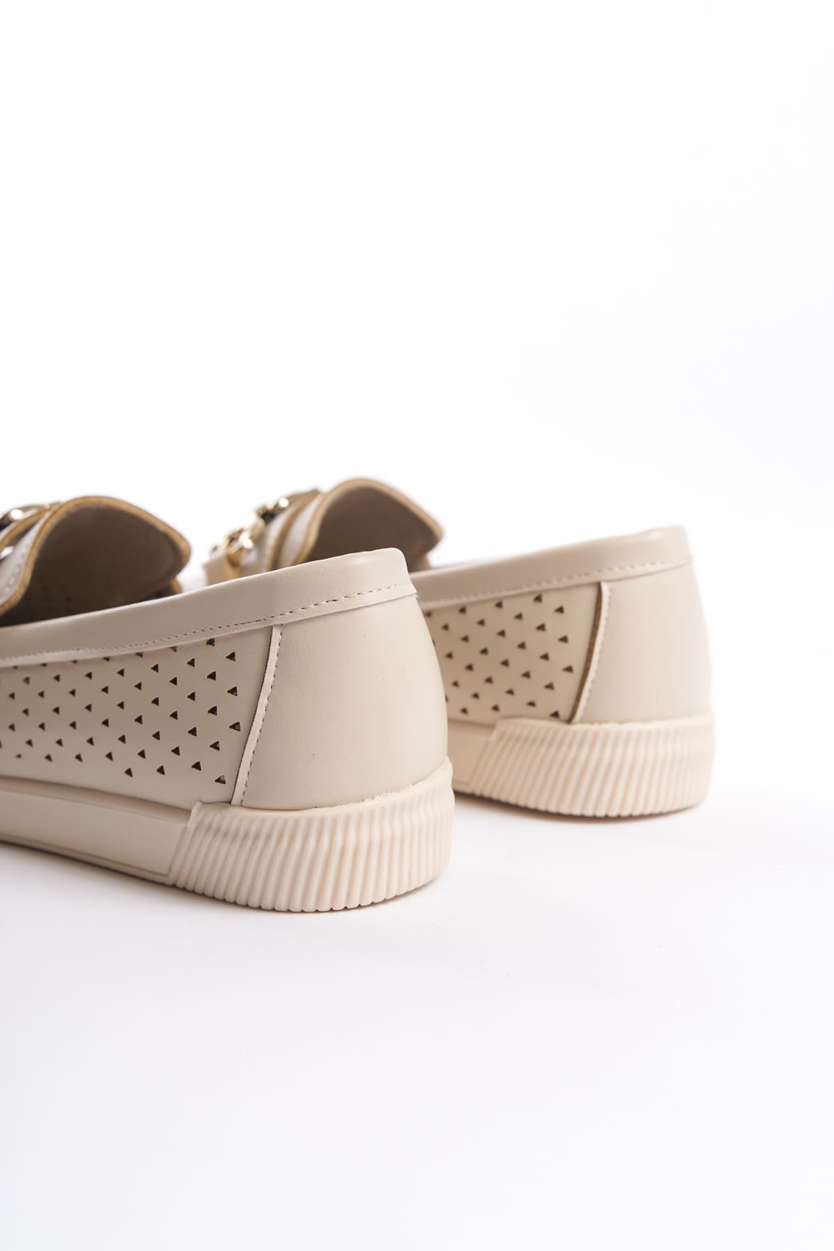 LAYLA Bağcıksız Ortopedik Rahat Taban Kalp Desenli Kadın Babet Ayakkabı CKT - Krem - 37 Resim 5