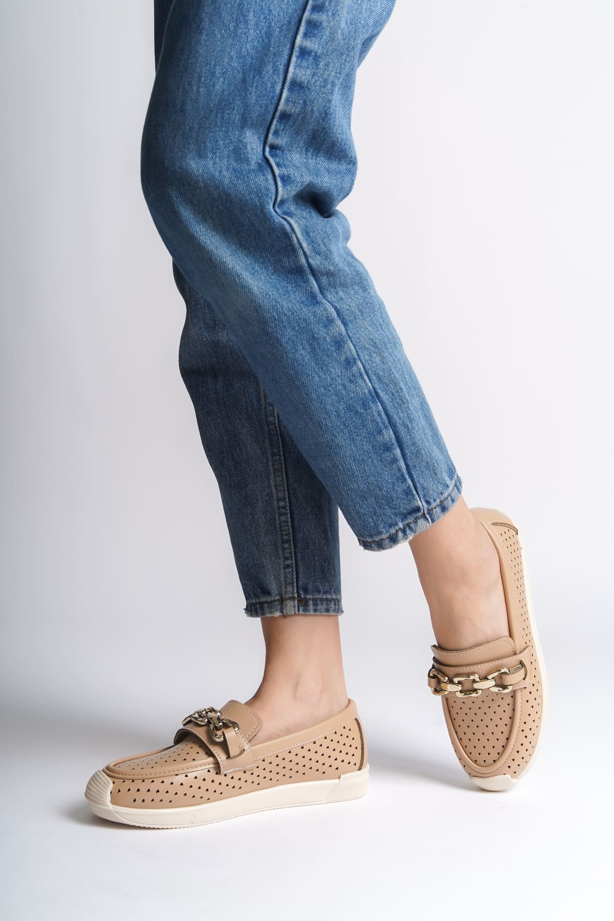 LAYLA Bağcıksız Ortopedik Rahat Taban Kalp Desenli Kadın Babet Ayakkabı CKT - Ten - 40 Resim 3