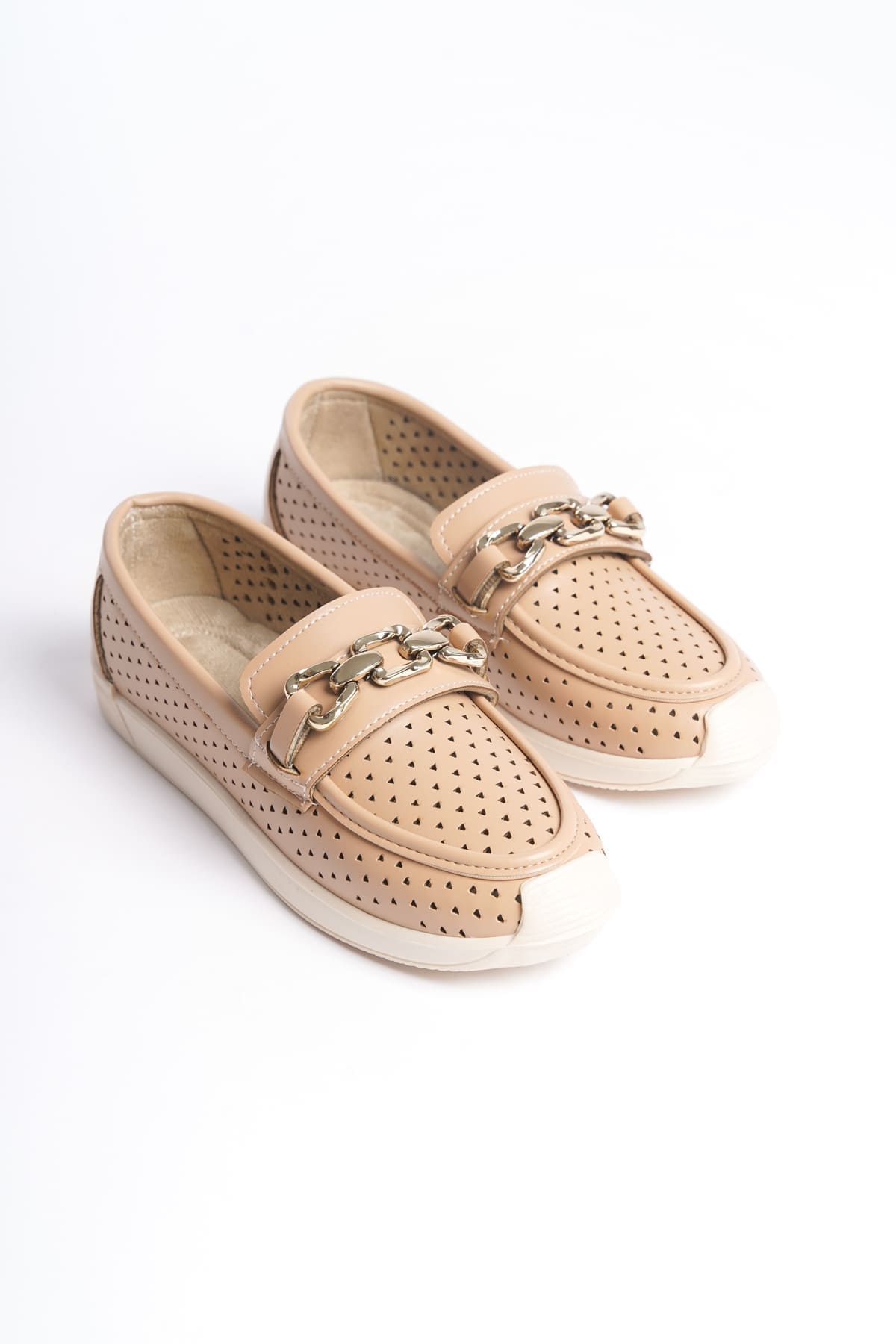 LAYLA Bağcıksız Ortopedik Rahat Taban Kalp Desenli Kadın Babet Ayakkabı CKT - Ten - 40 Resim 4