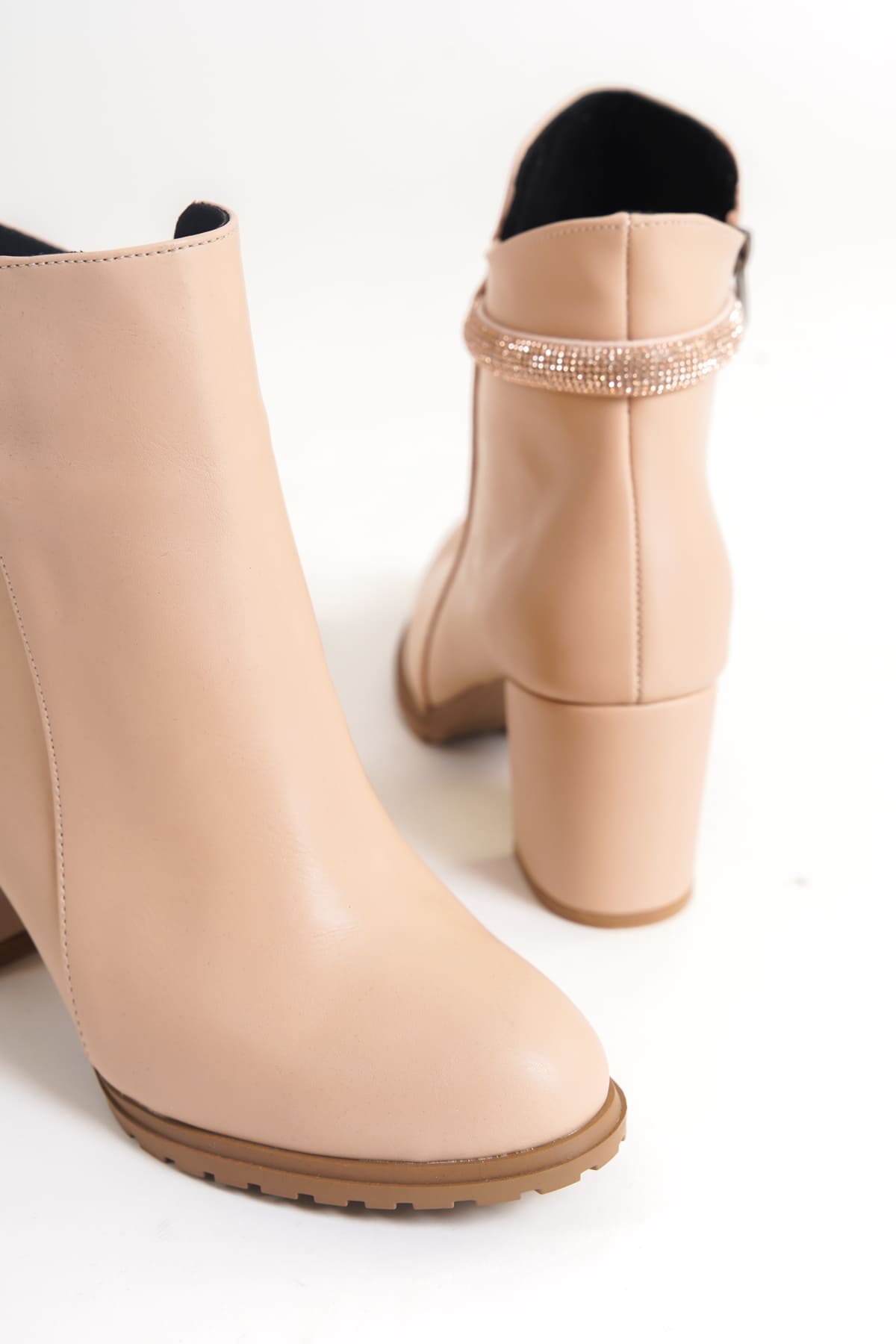 LIA Fermuarlı Ortopedik Taban Taşlı Topuklu Kadın Bot CTT - Ten - 40 Resim 5