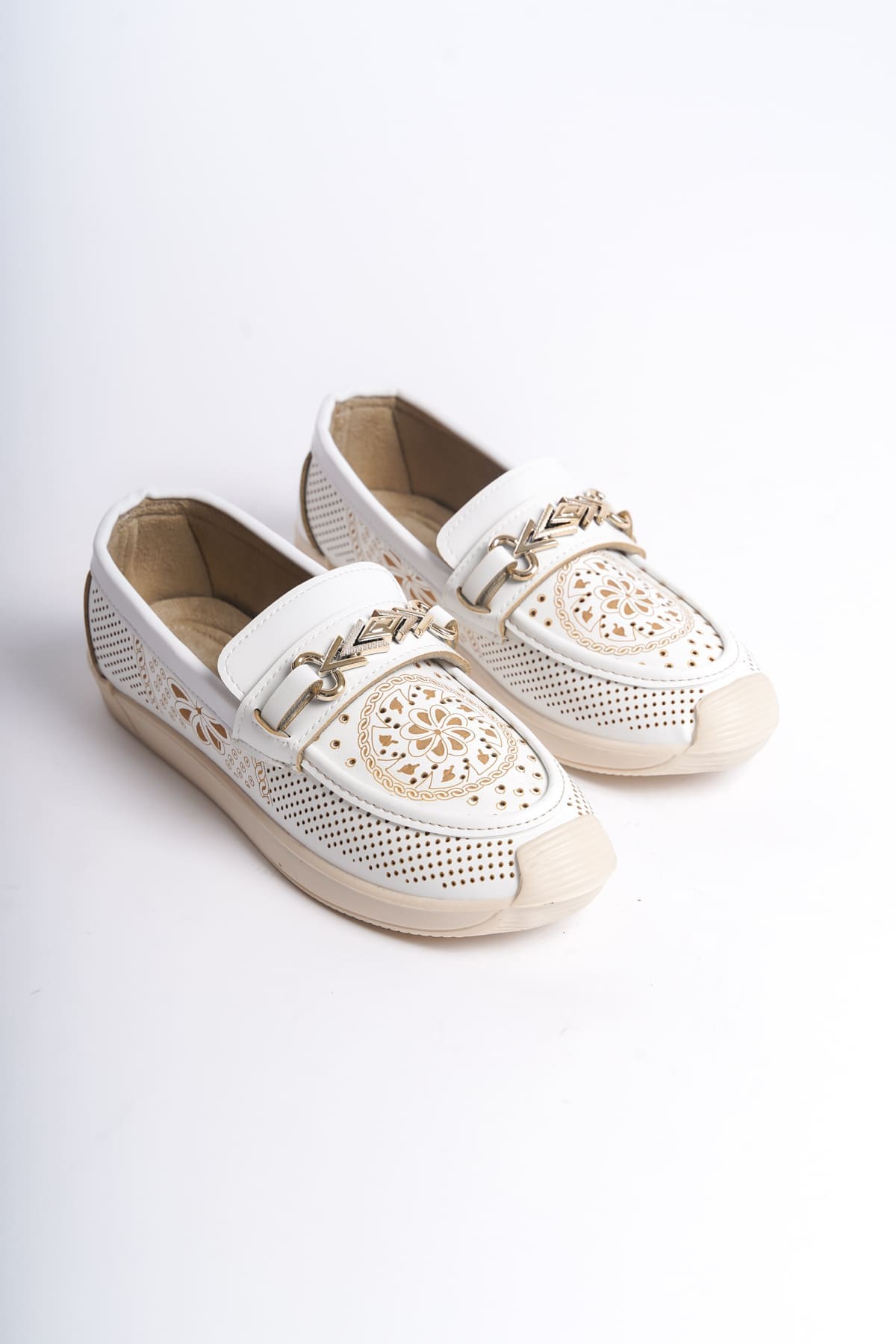 LILY Bağcıksız Ortopedik Rahat Taban Çiçek Desenli Kadın Babet Ayakkabı  CKT - Beyaz - 39 Resim 4