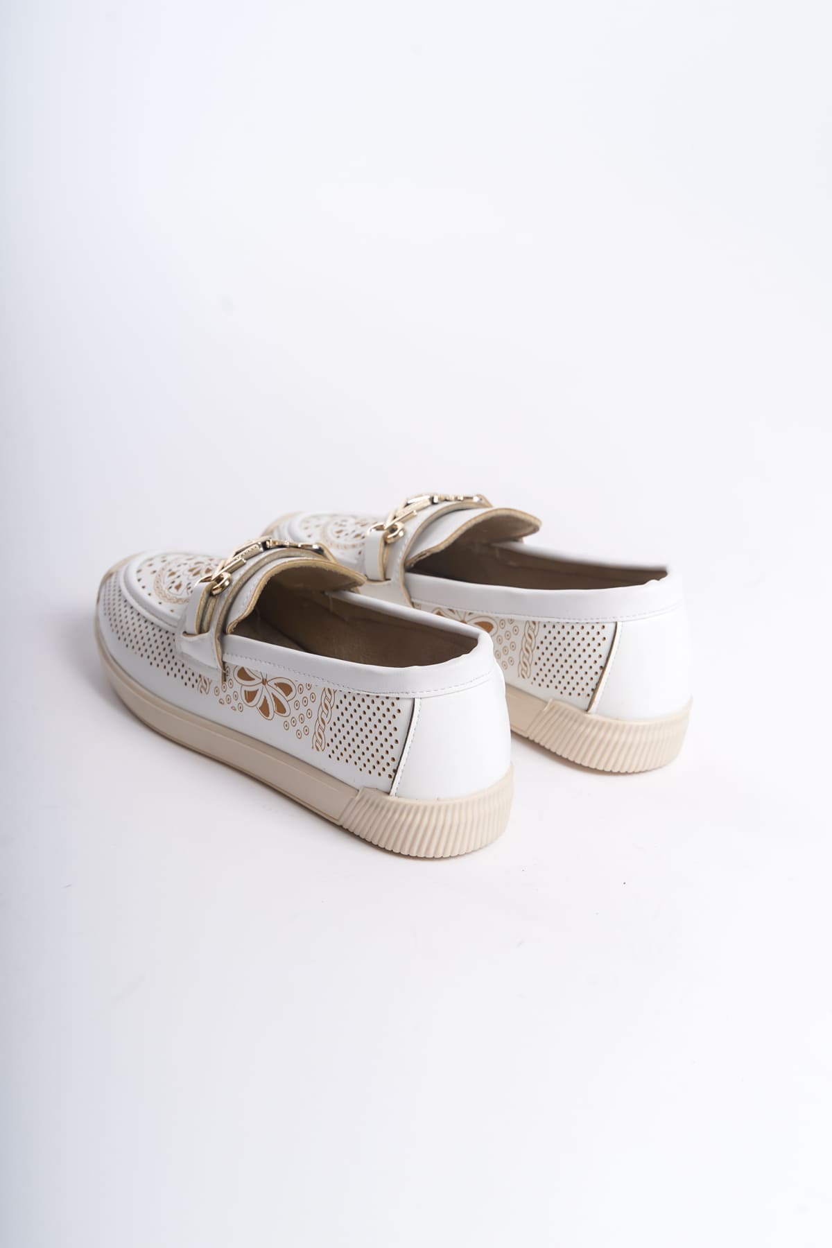 LILY Bağcıksız Ortopedik Rahat Taban Çiçek Desenli Kadın Babet Ayakkabı  CKT - Beyaz - 39 Resim 5