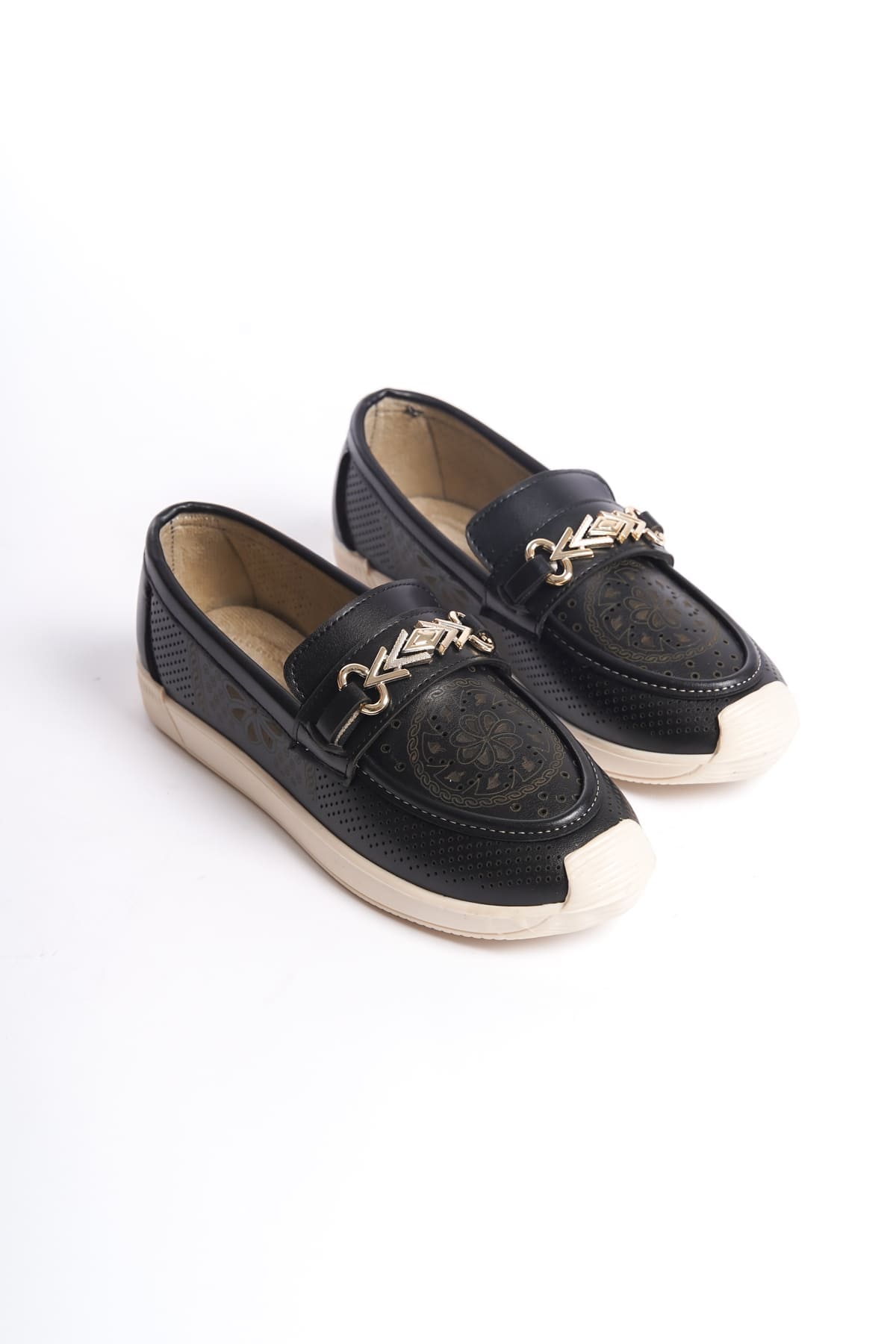 LILY Bağcıksız Ortopedik Rahat Taban Çiçek Desenli Kadın Babet Ayakkabı CKT - Siyah - 38 Resim 4