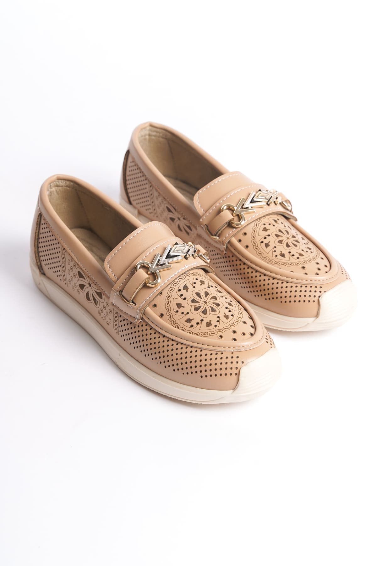 LILY Bağcıksız Ortopedik Rahat Taban Çiçek Desenli Kadın Babet Ayakkabı  CKT - Ten - 37 Resim 4