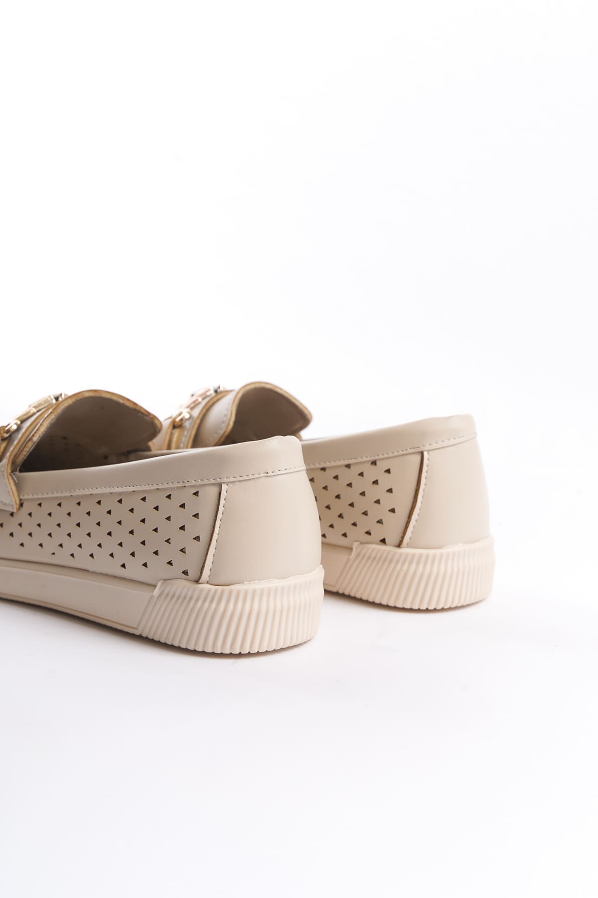 LILY Bağcıksız Ortopedik Rahat Taban Kalp Desenli Kadın Babet Ayakkabı  CKT - Krem - 38 Resim 5