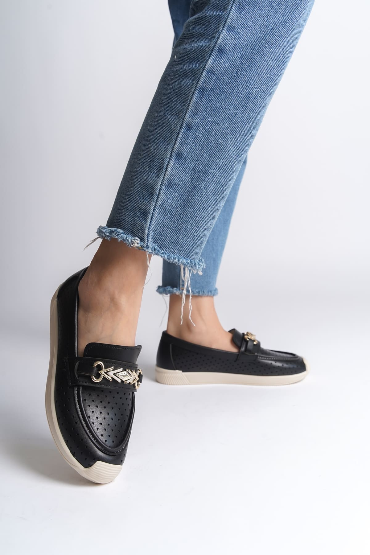 LILY Bağcıksız Ortopedik Rahat Taban Kalp Desenli Kadın Babet Ayakkabı  CKT - Siyah - 39 Resim 2