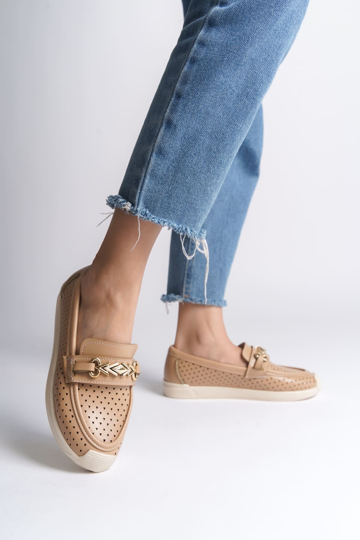 LILY Bağcıksız Ortopedik Rahat Taban Kalp Desenli Kadın Babet Ayakkabı CKT - Ten - 36