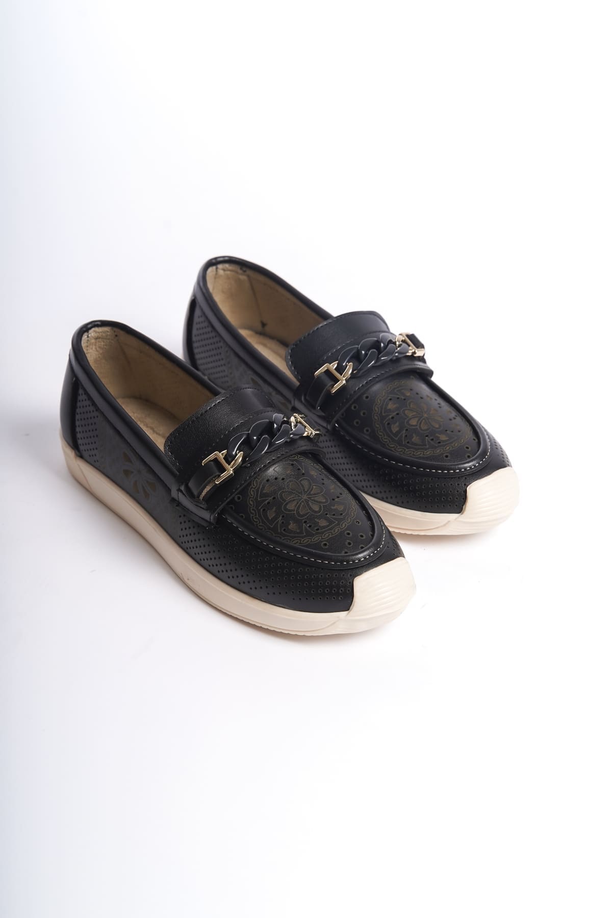 LIZY Bağcıksız Ortopedik Rahat Taban Çiçek Desenli Kadın Babet Ayakkabı CKT - Siyah - 38 Resim 4