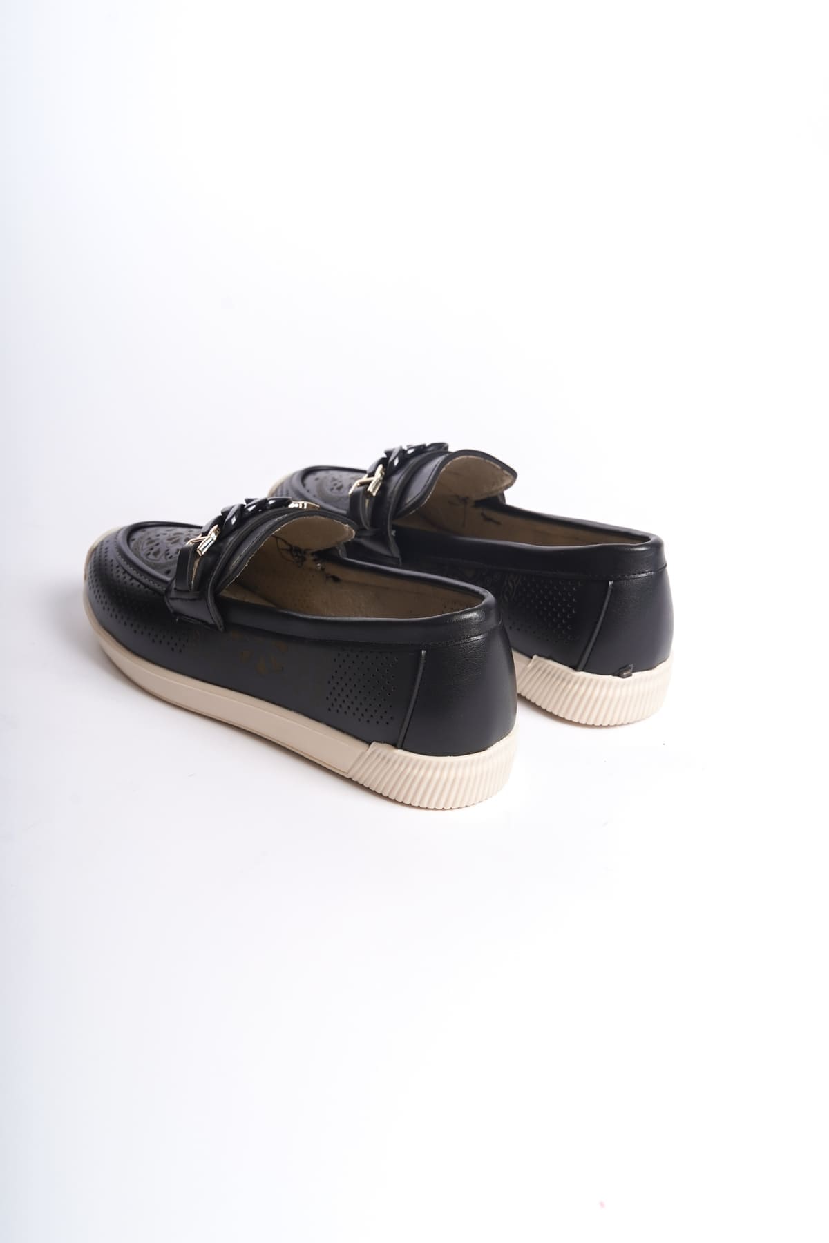 LIZY Bağcıksız Ortopedik Rahat Taban Çiçek Desenli Kadın Babet Ayakkabı  CKT - Siyah - 38 Resim 5