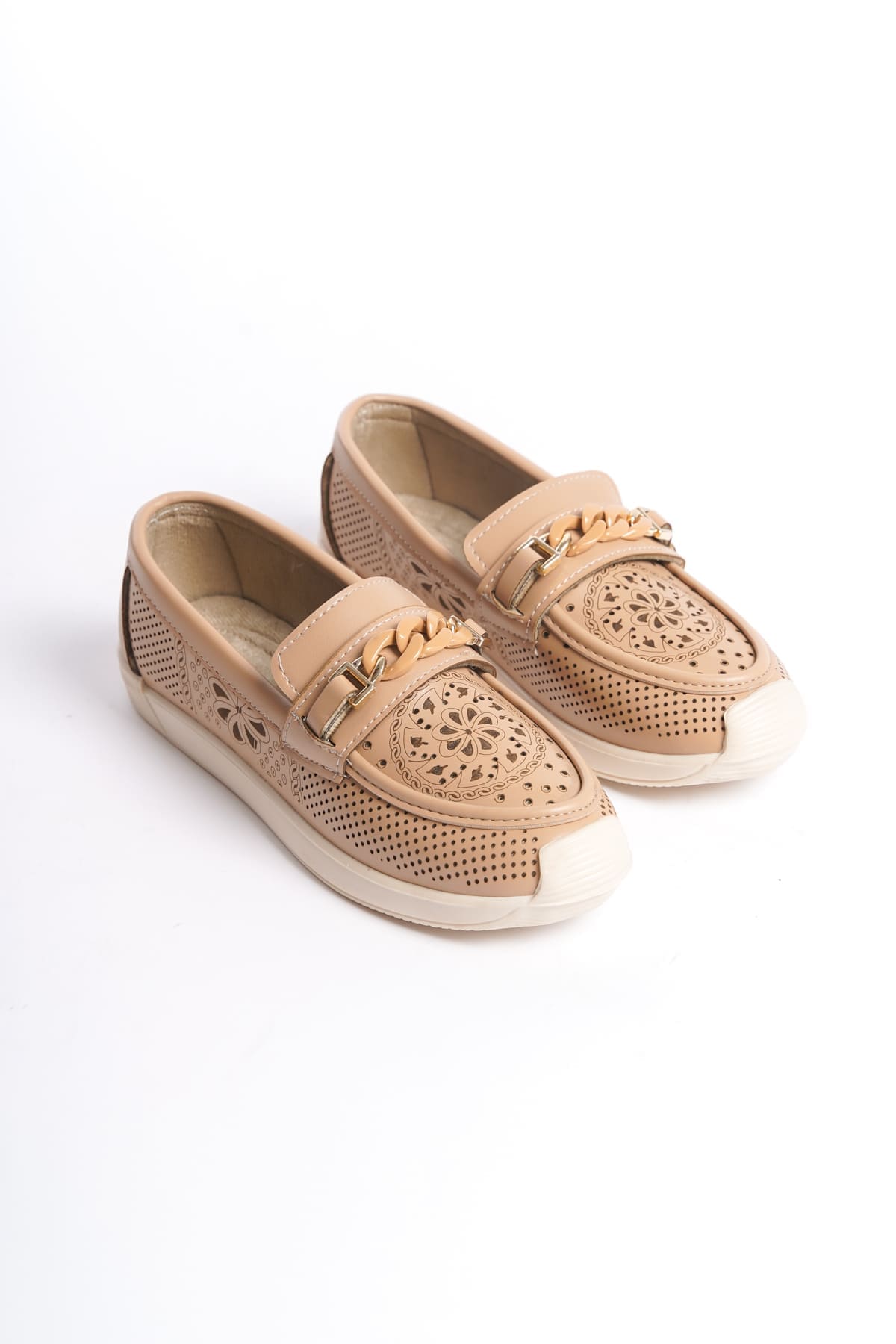 LIZY Bağcıksız Ortopedik Rahat Taban Çiçek Desenli Kadın Babet Ayakkabı CKT - Ten - 38 Resim 4