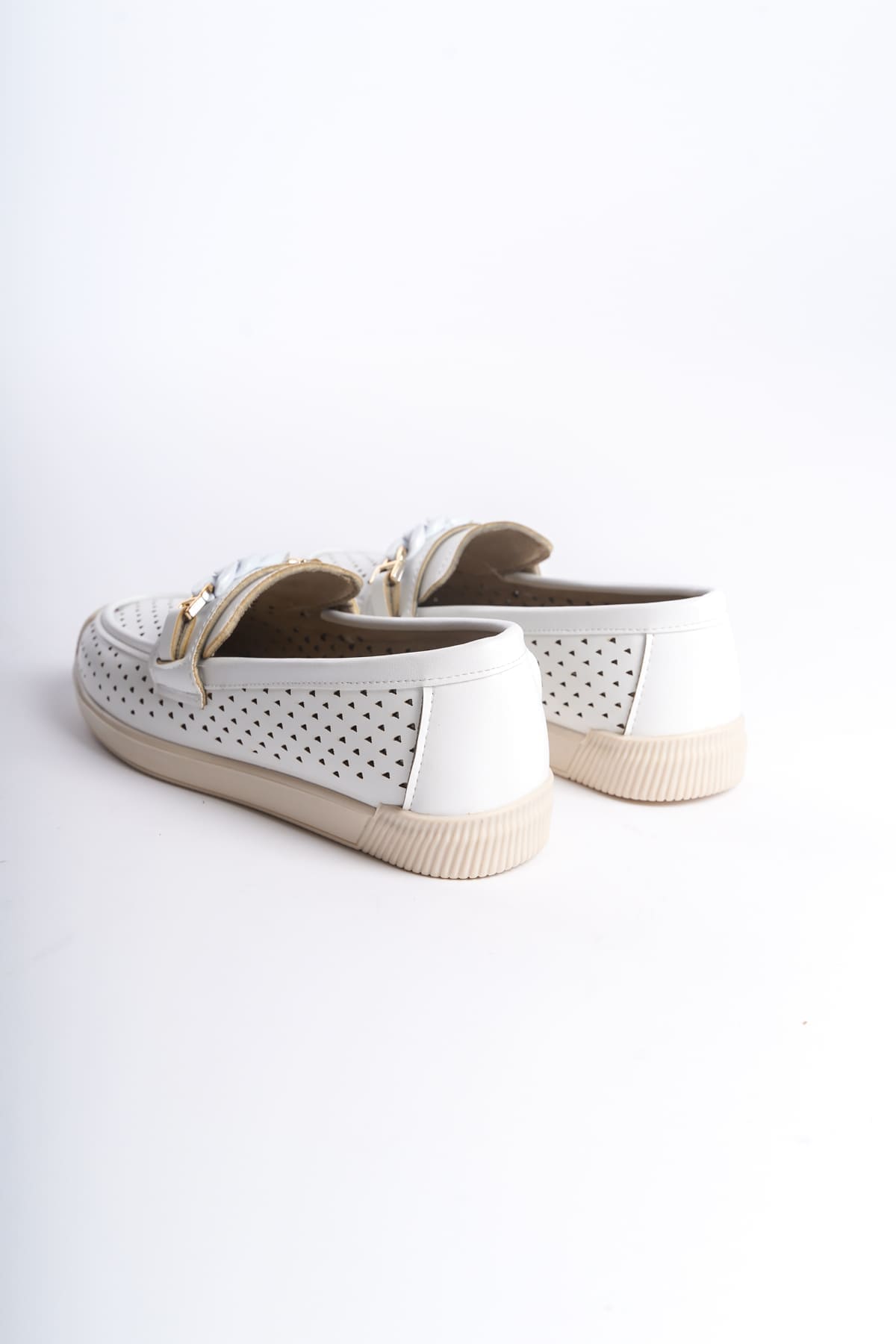 LIZY Bağcıksız Ortopedik Rahat Taban Kalp Desenli Kadın Babet Ayakkabı  CKT - Beyaz - 37 Resim 5