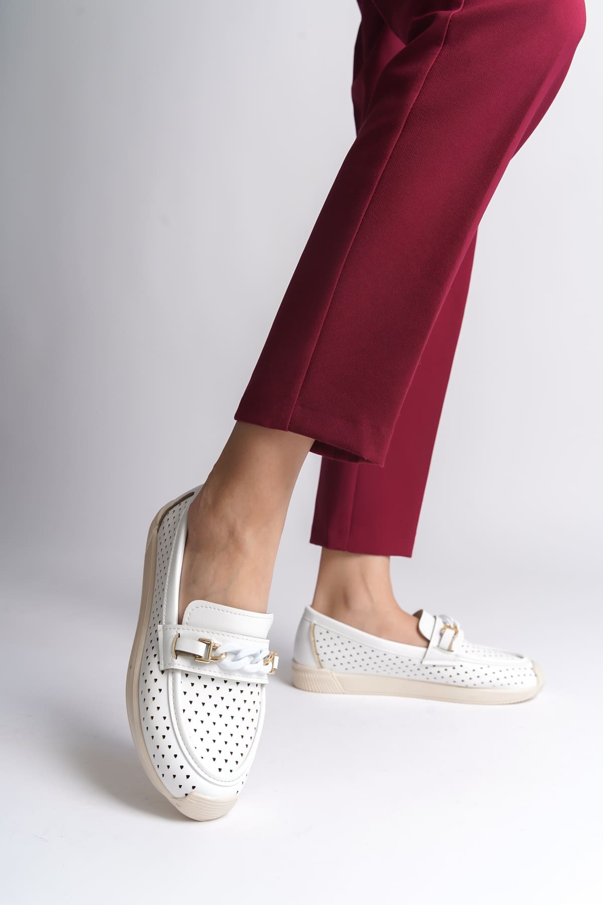 LIZY Bağcıksız Ortopedik Rahat Taban Kalp Desenli Kadın Babet Ayakkabı  CKT - Beyaz - 40