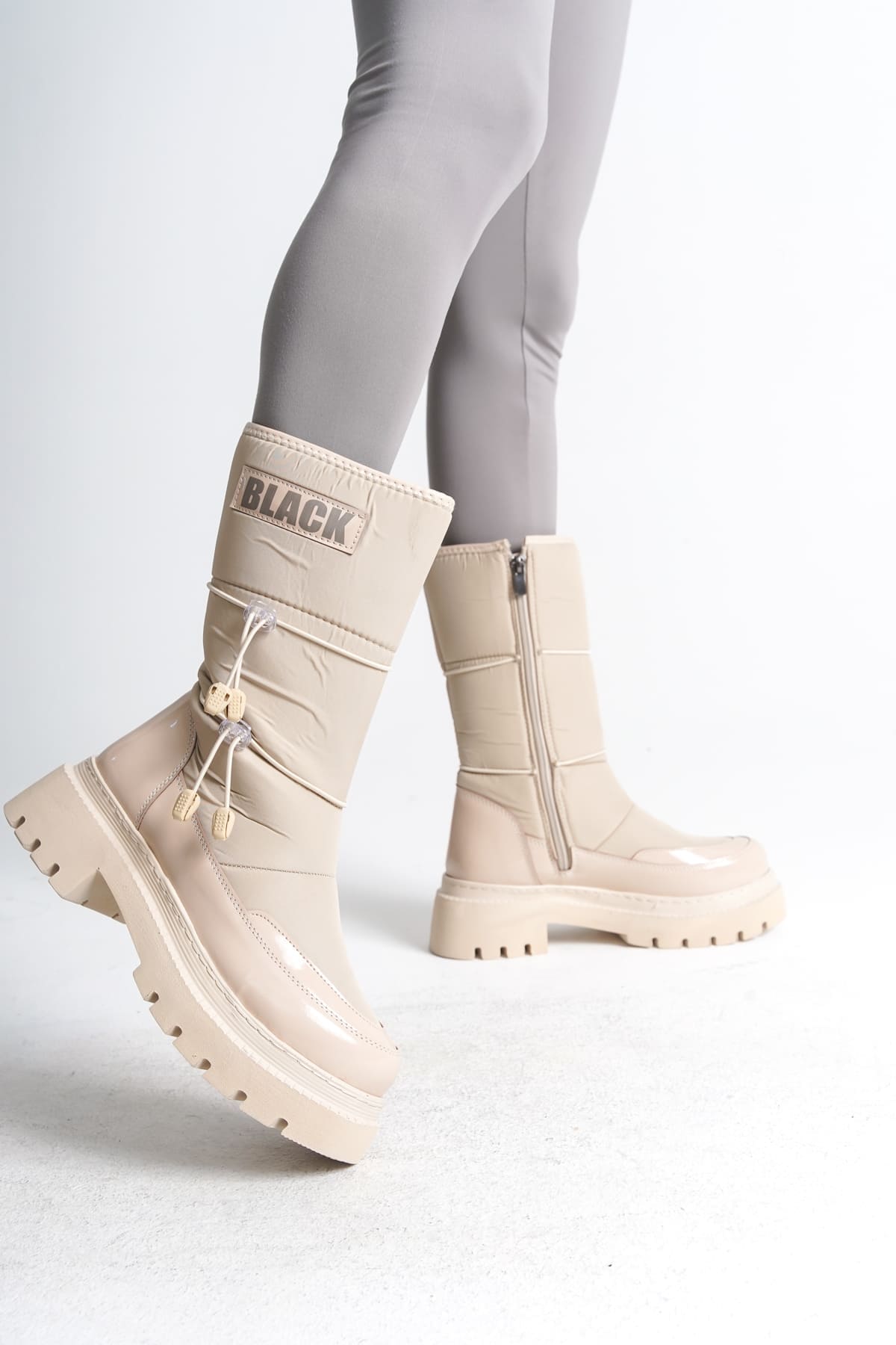 LUCY Lastikli Fermuarlı  Paraşüt Kumaş Rugan Kadın Bot  CKT - Krem - 38 Resim 2