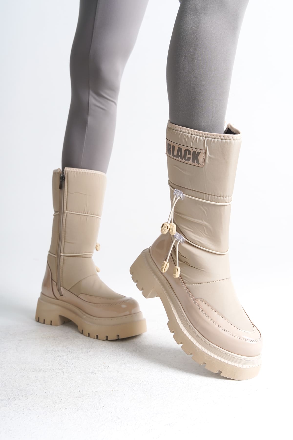 LUCY Lastikli Fermuarlı  Paraşüt Kumaş Rugan Kadın Bot  CKT - Krem - 38 Resim 3