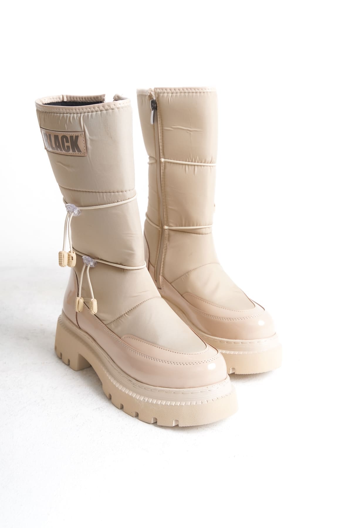 LUCY Lastikli Fermuarlı  Paraşüt Kumaş Rugan Kadın Bot  CKT - Krem - 38 Resim 5