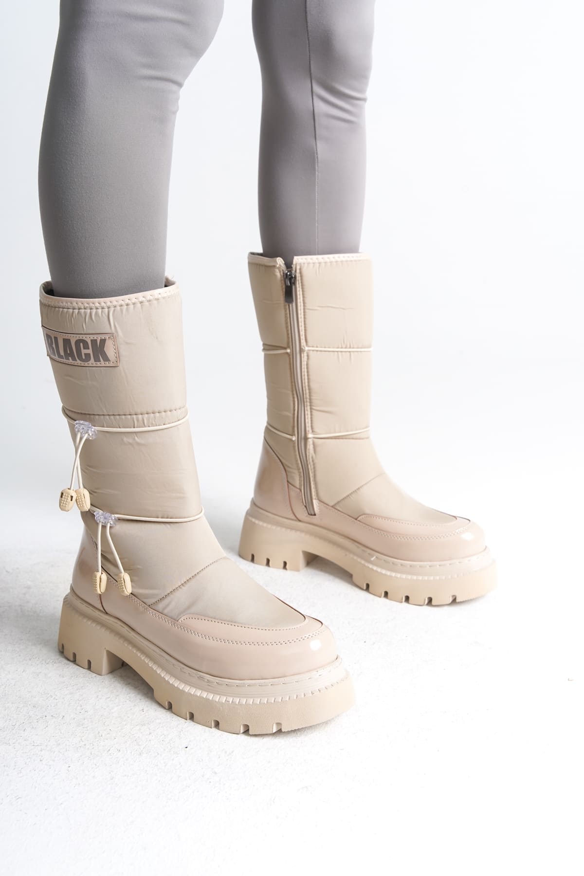 LUCY Lastikli Fermuarlı  Paraşüt Kumaş Rugan Kadın Bot  CKT - Krem - 38