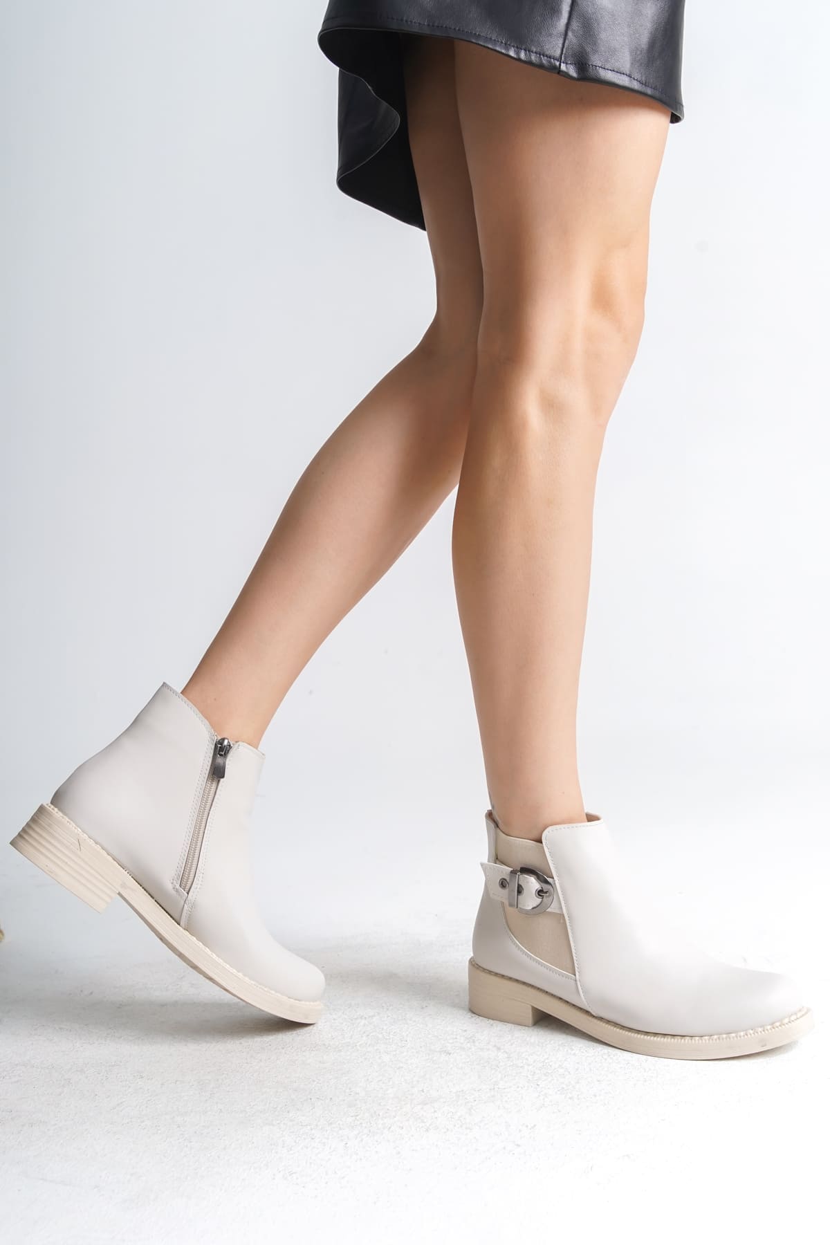 LUNA Fermuarlı Lastikli Ortopedik Taban Topuklu Kadın Bot CKT - Krem - 37 Resim 2