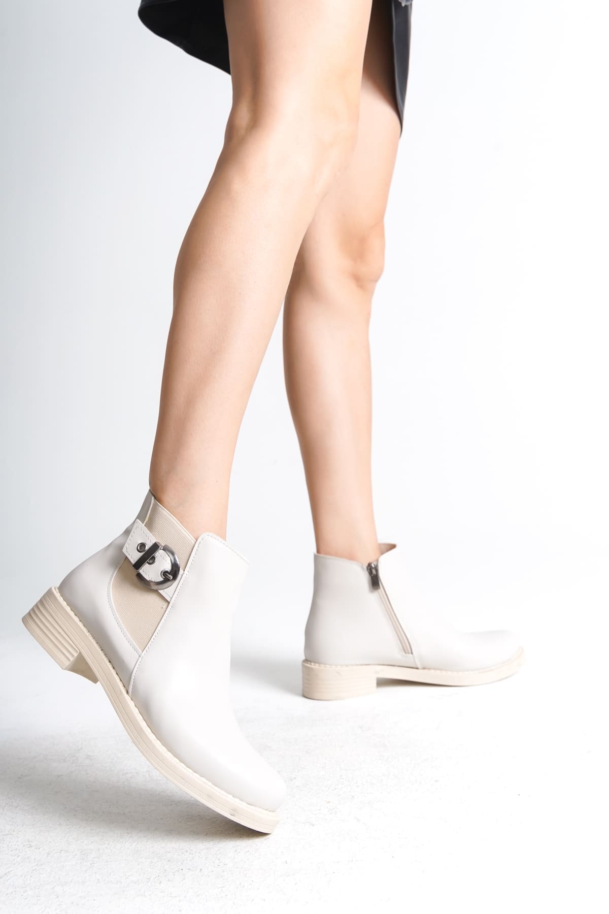 LUNA Fermuarlı Lastikli Ortopedik Taban Topuklu Kadın Bot CKT - Krem - 37 Resim 3