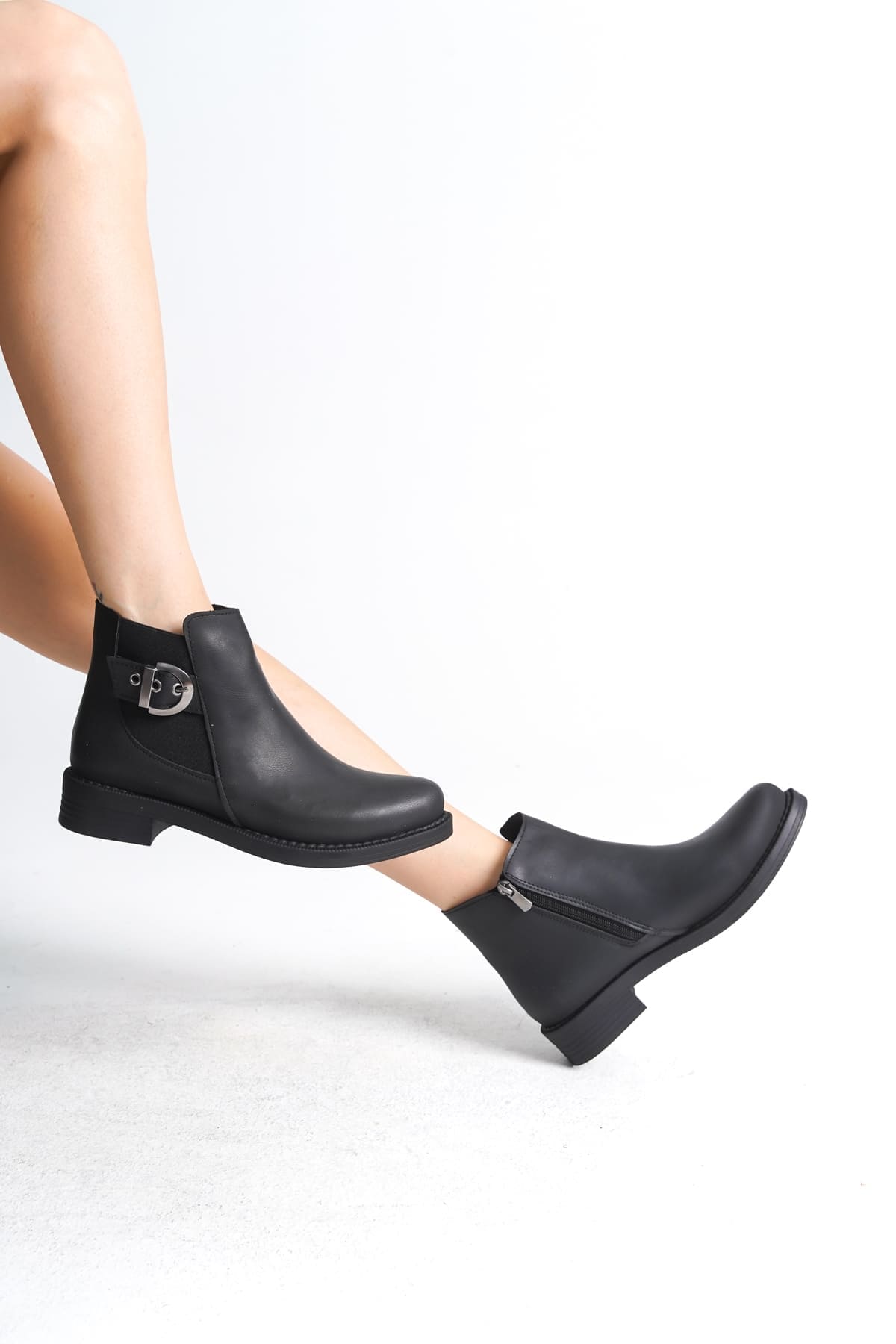 LUNA Fermuarlı Lastikli Ortopedik Taban Topuklu Kadın Bot CST - Siyah - 36 Resim 2