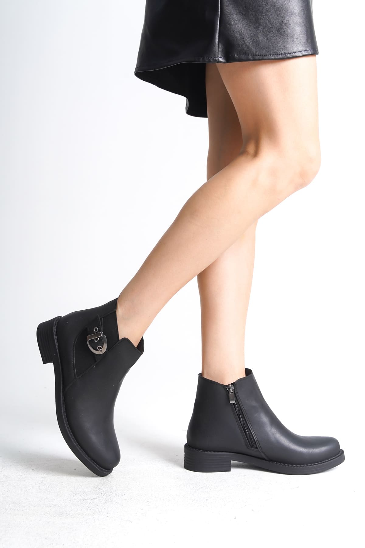 LUNA Fermuarlı Lastikli Ortopedik Taban Topuklu Kadın Bot CST - Siyah - 36 Resim 3