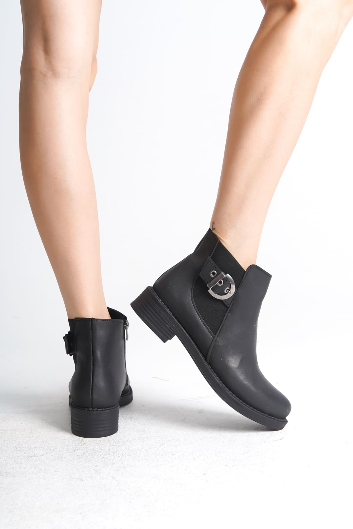 LUNA Fermuarlı Lastikli Ortopedik Taban Topuklu Kadın Bot CST - Siyah - 36 Resim 4